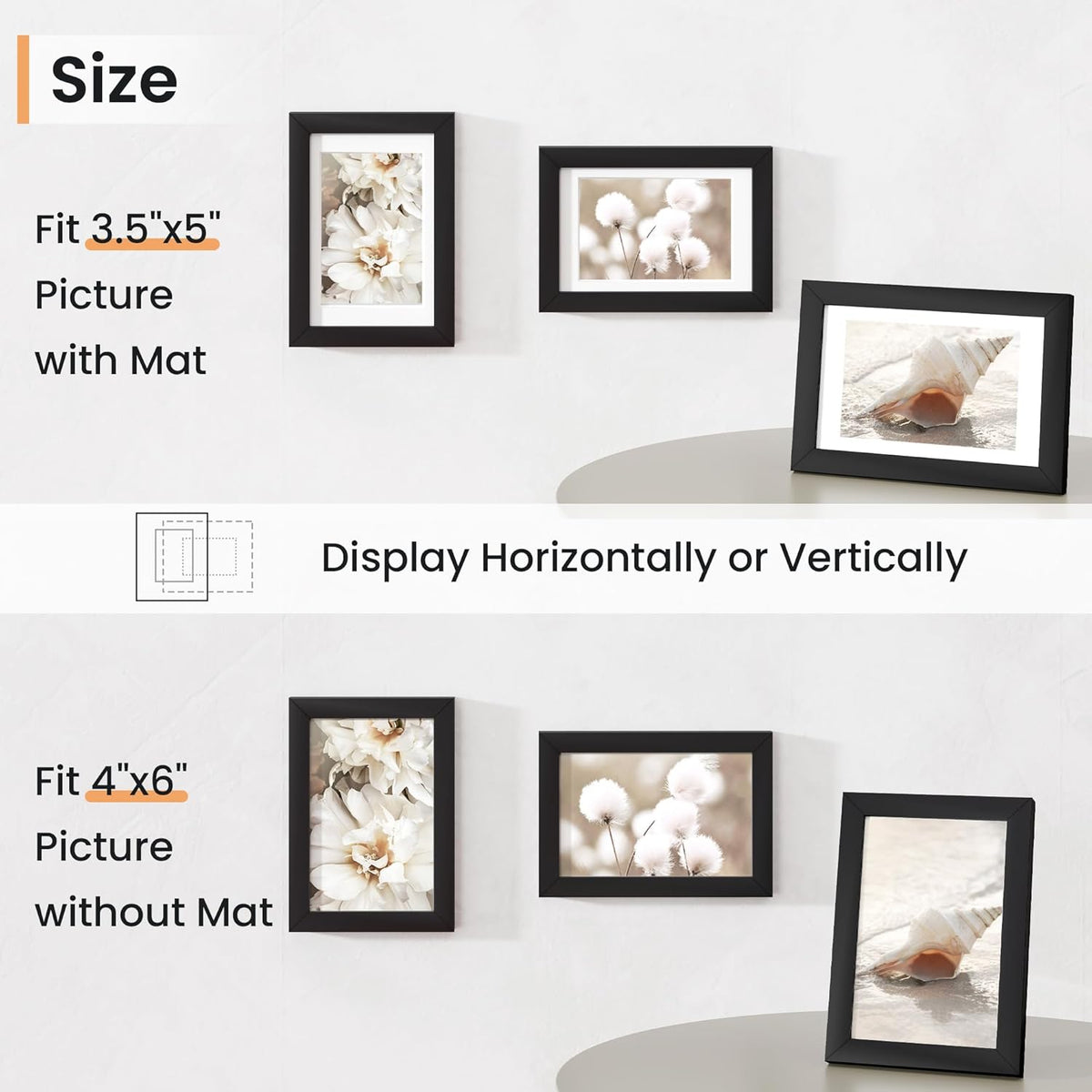 4x6 inch Picture Frame, 4x6 Photo Frames with 3.5x5 Removable Mat - High Definition Plexiglass