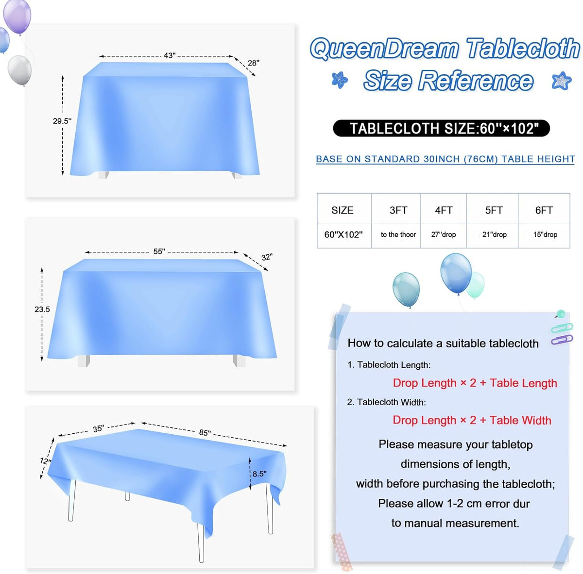 QueenDream Sequin Tablecloth Royal Blue Party Decorations: 60x102 Inch Glitter Table Cloth for