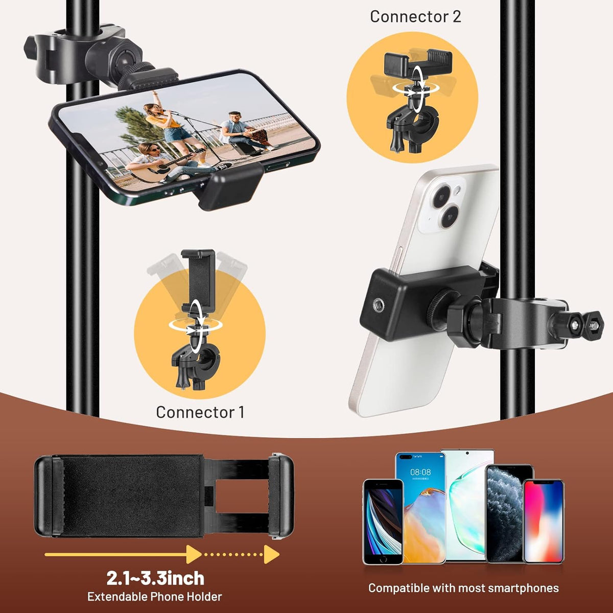 CAHAYA Dual-use Tripod Microphone Stand with Phone Holder Gooseneck Floor Mic Stand Portable with