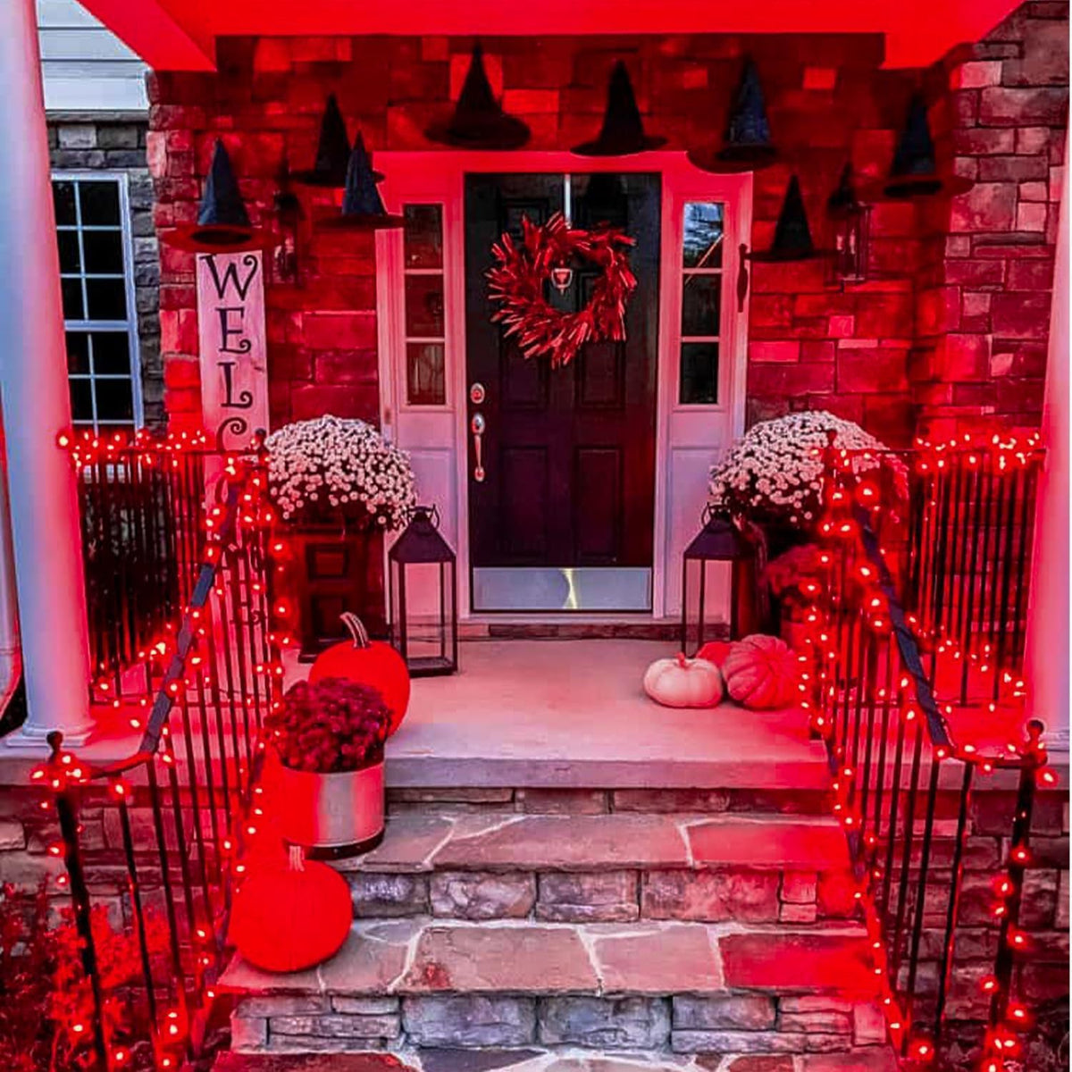 JMEXSUSS 500 LED Red Halloween Lights Indoor Outdoor, 163 FT Clear Wire Red Christmas String Lights