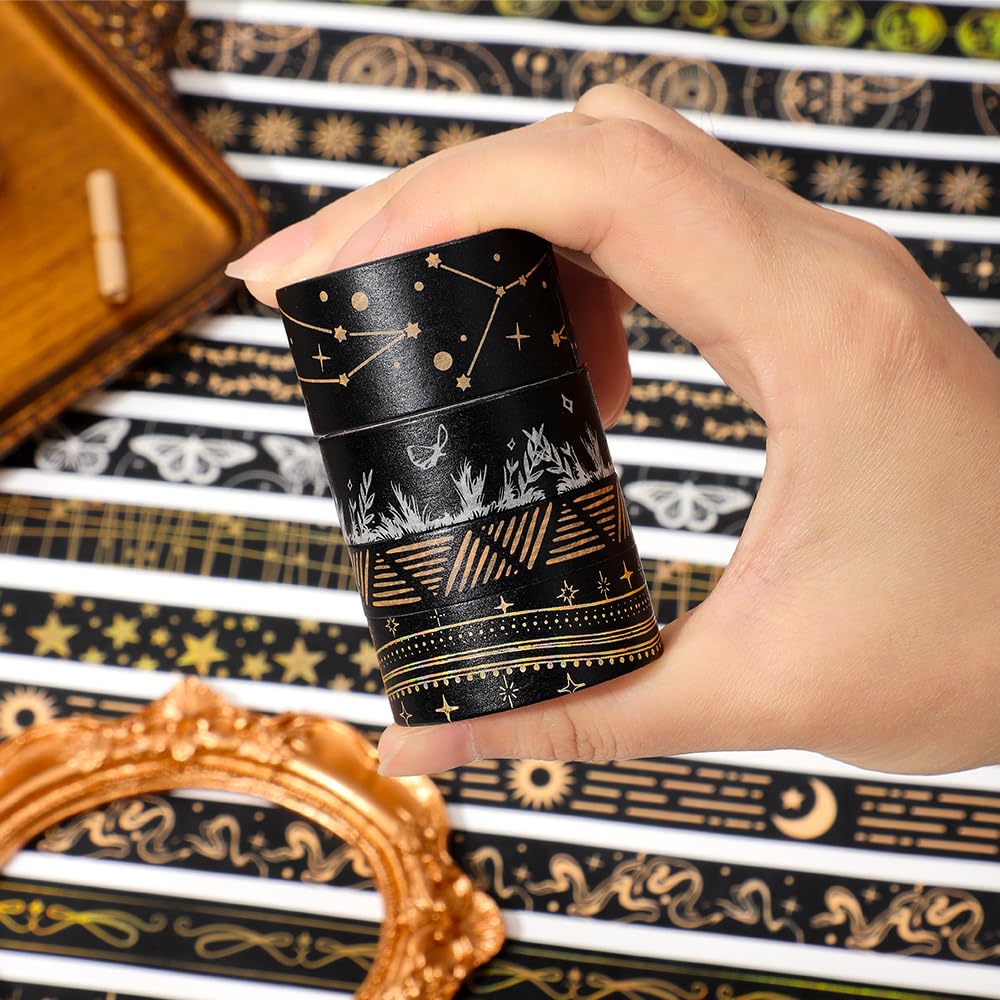 36 Rolls Glow-in-The-Dark Starry Washi Tape Set with Gold Foil Celestial Patterns - Writeable
