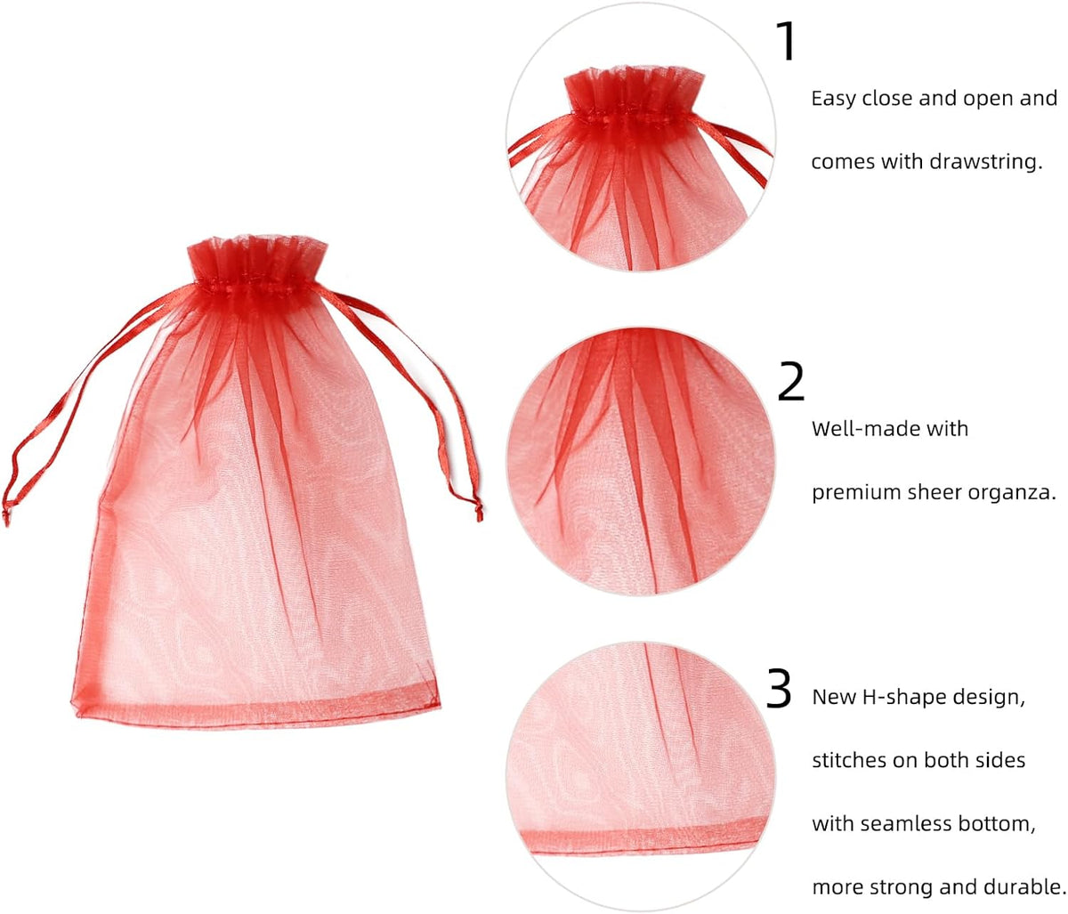 Wudygirl 100PCS Organza Bags 5X7 Inch Favor Bags Jewelry Bags Drawstring for Christmas Candy