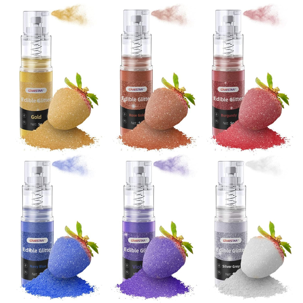 Edible Glitter Spray, Edible Luster Dust, 6 Colors, Edible Glitter for Cocktails, Powder for Cake