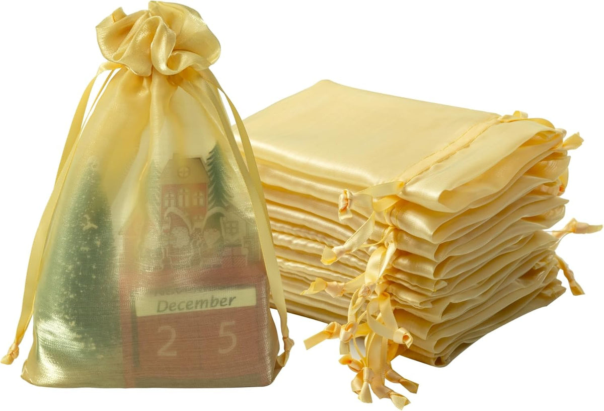 QIANF 20 Pcs Gold Small Organza Bags 6X9 inch for Wedding Favors with Drawstring, Mini Mesh Gift