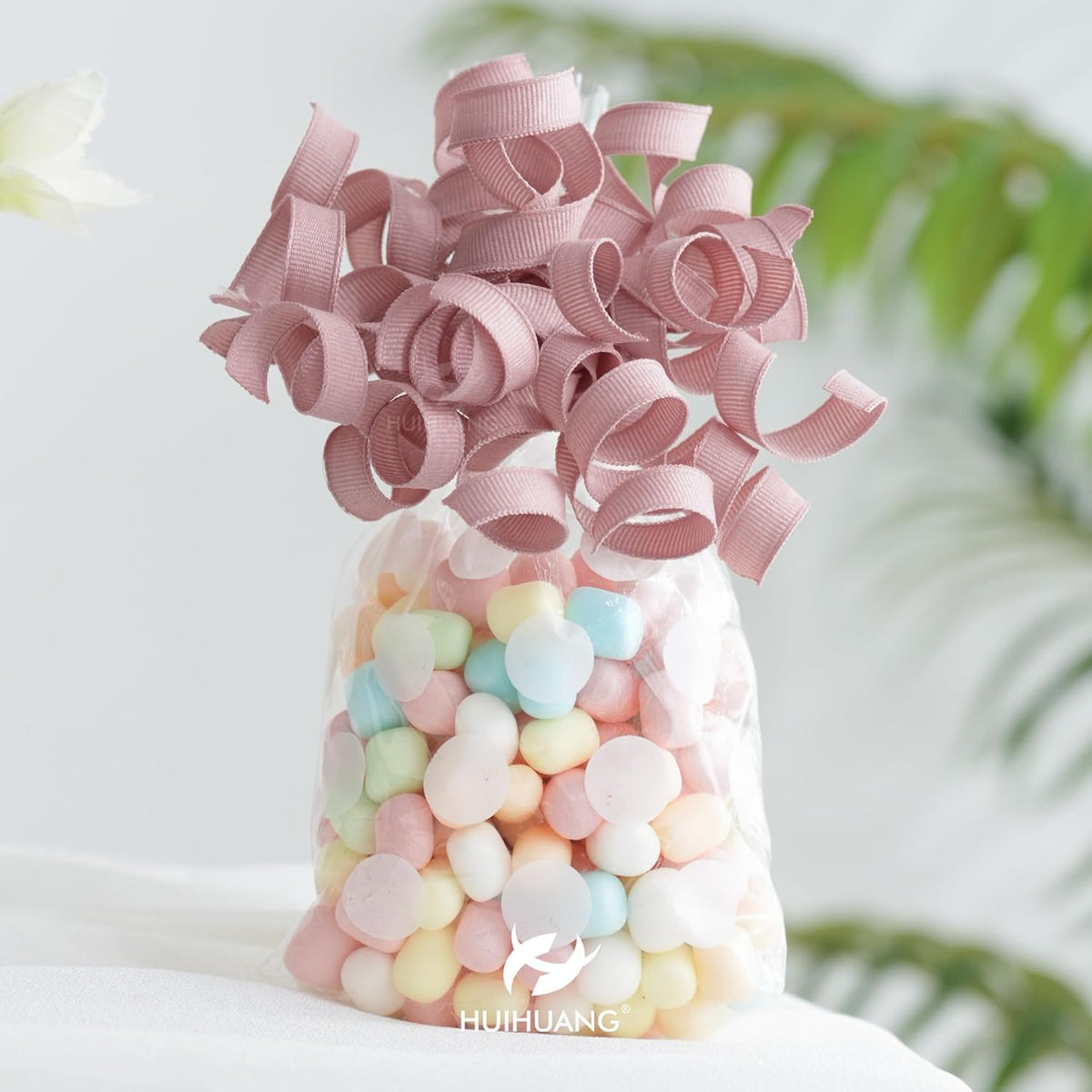 HUIHUANG Dusty Rose Bows for Gift Wrapping, Dusty Pink Curly Ribbon Bows Self Adhesive Burst Gift