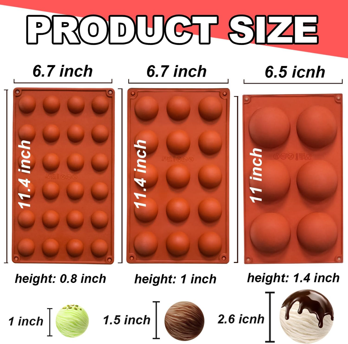Semi Circular Silicone Molds, Non-Stick Silicone Chocolate Molds,3 Packs Baking Molds for Making