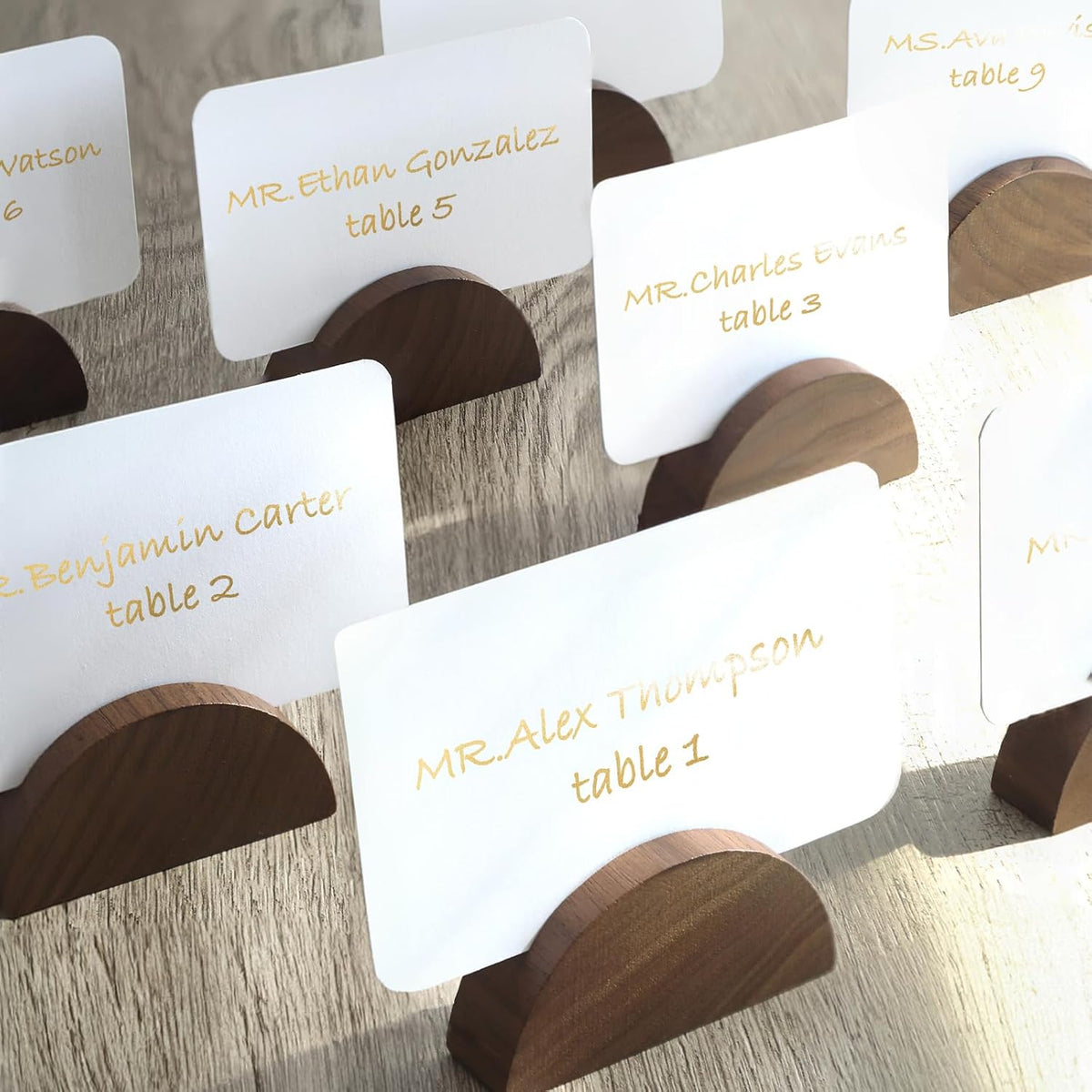UNIQOOO 10 Set 2" Arch Walnut Wood Stand with Cards |1.2mm Slot, for Name Cards, Place Card Holder