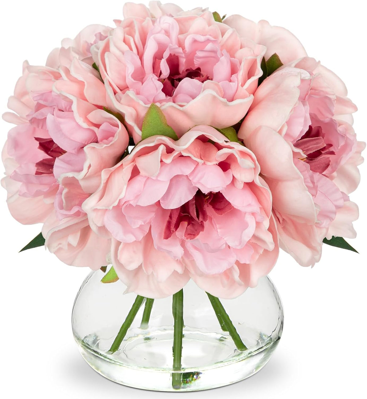 Hollyone Light Pink Peonies Artificial Flowers with Vase Faux Flowers Peony Fake Flowers Silk