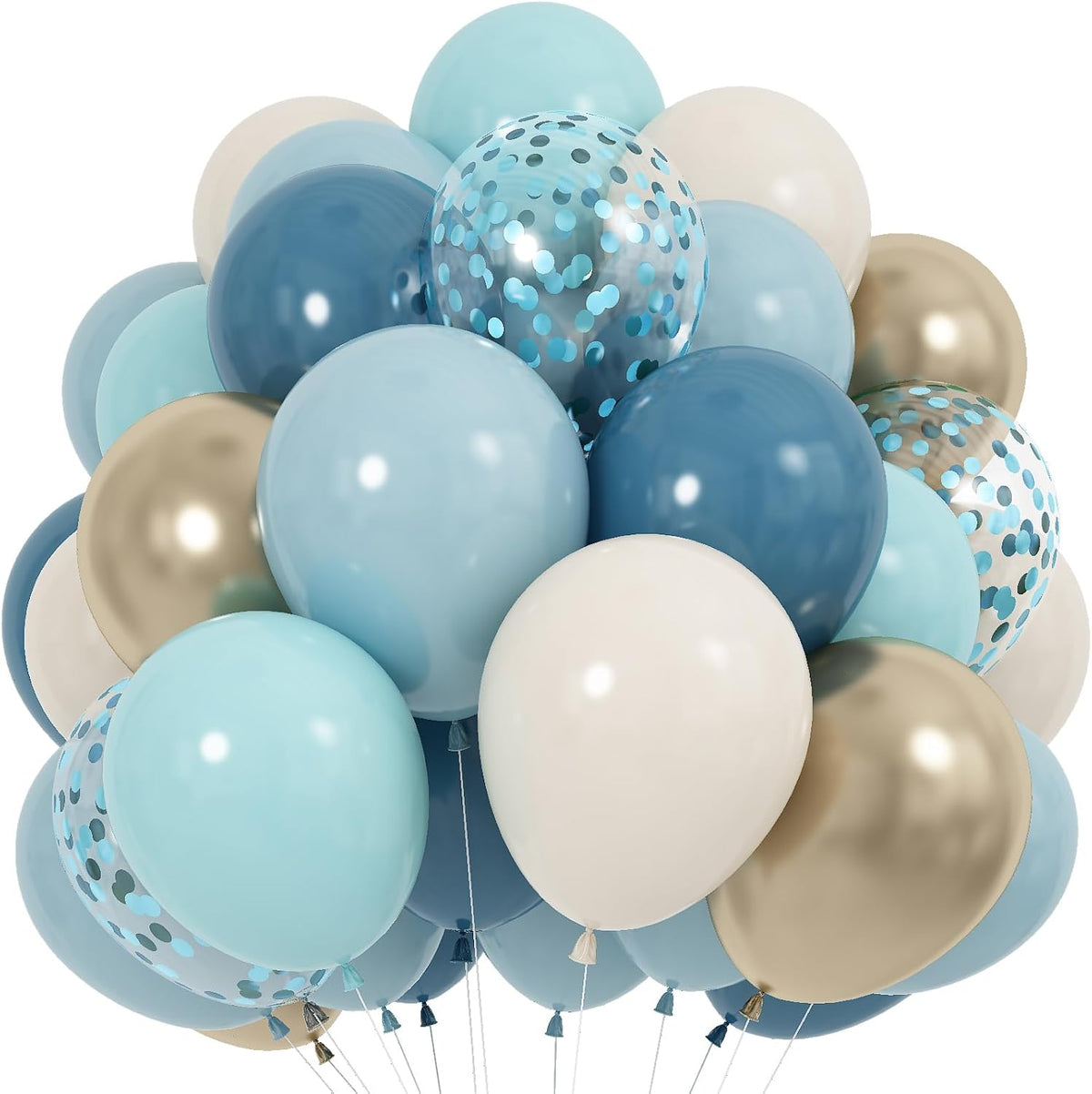 60 Pack Dusty Blue Gold Balloons, Slate Blue White Sand Teal Turquoise Crem Beige Latex Balloon Set