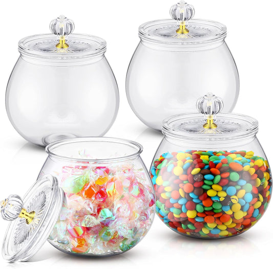 Nuogo 4 Pcs Plastic Candy and Cookie Jars with Lids Clear Cookie Container Candy Jars Large