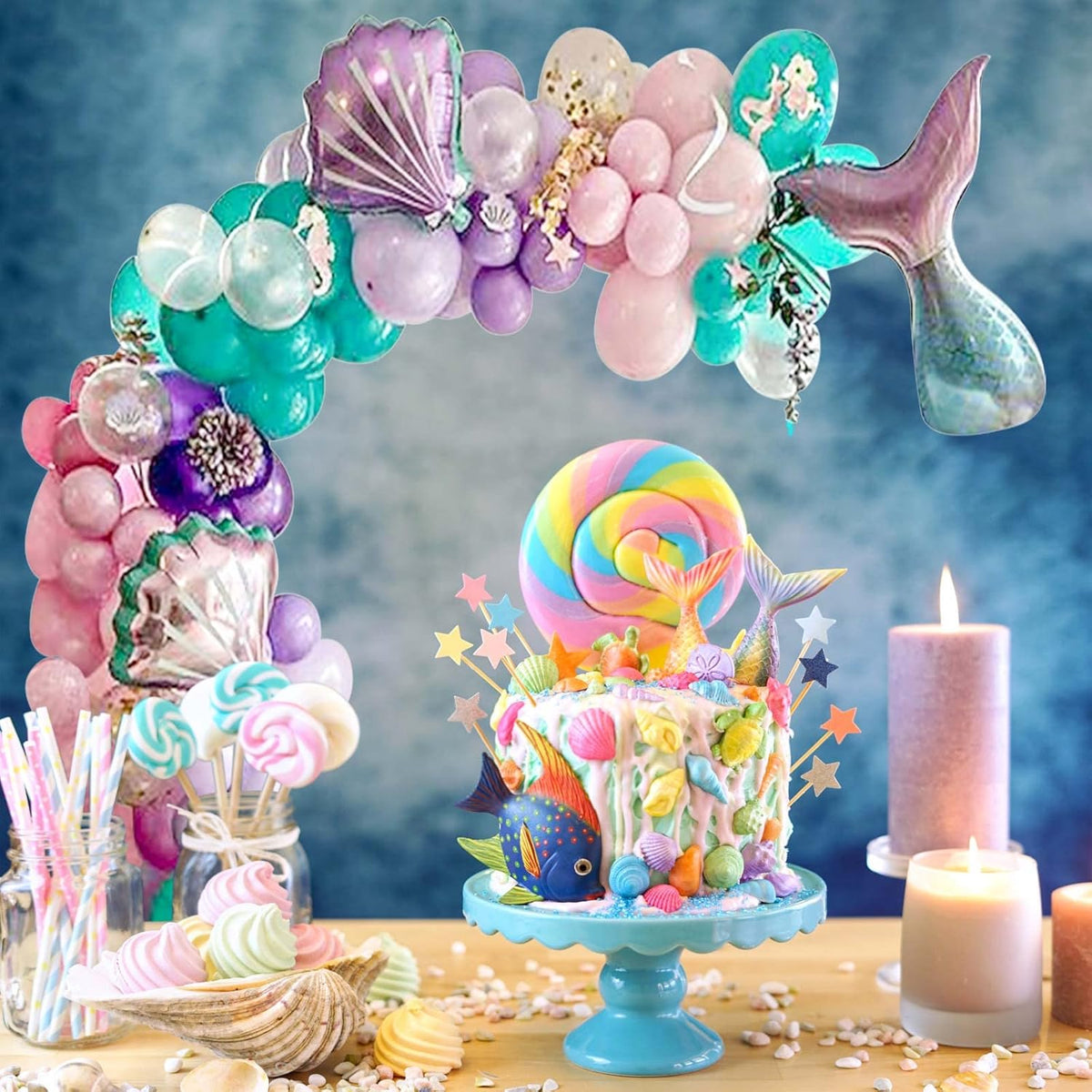 DIY Balloon Garland Kit 95pack, Gold Confetti Balloons & Blue Pink Purple Latex Balloons for Baby