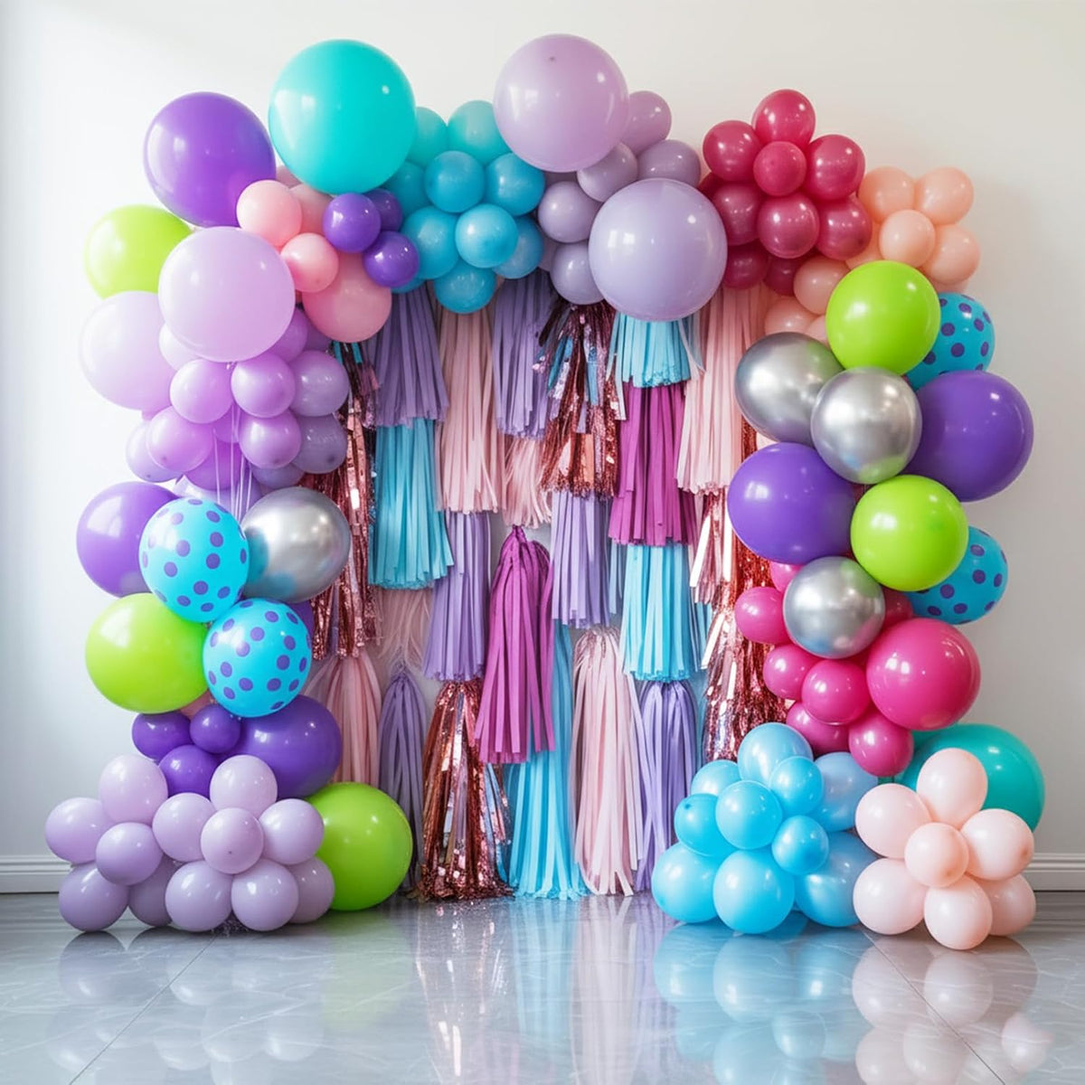 Pink Blue Purple Balloons, Pack of 50 12 inch Balloon with Metallic Silver Purple Teal Green