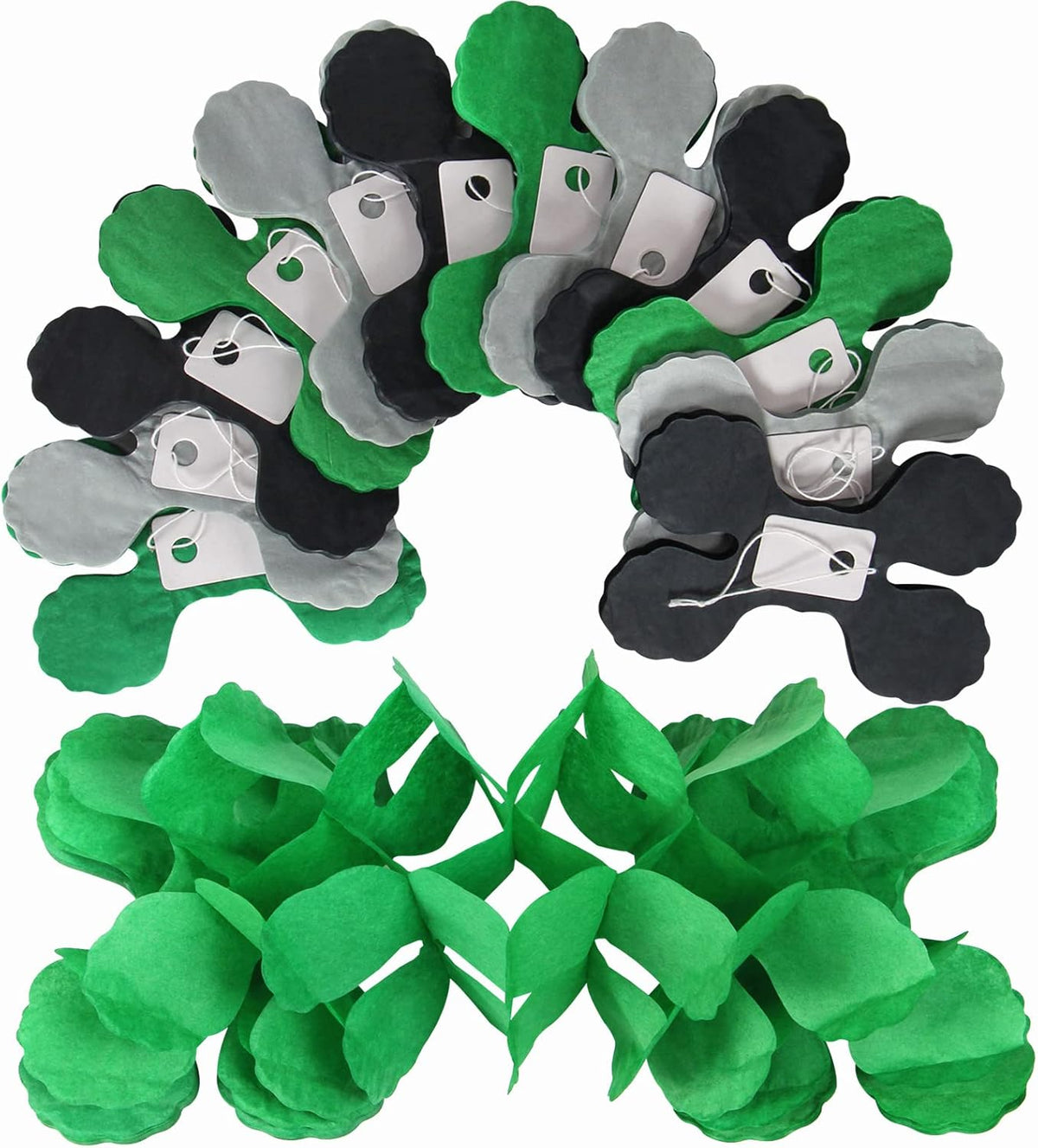 Black Green-Silver Party-Decorations Streamers Garland - 12pcs Graduation 2025 4-Leaf Clover Paper