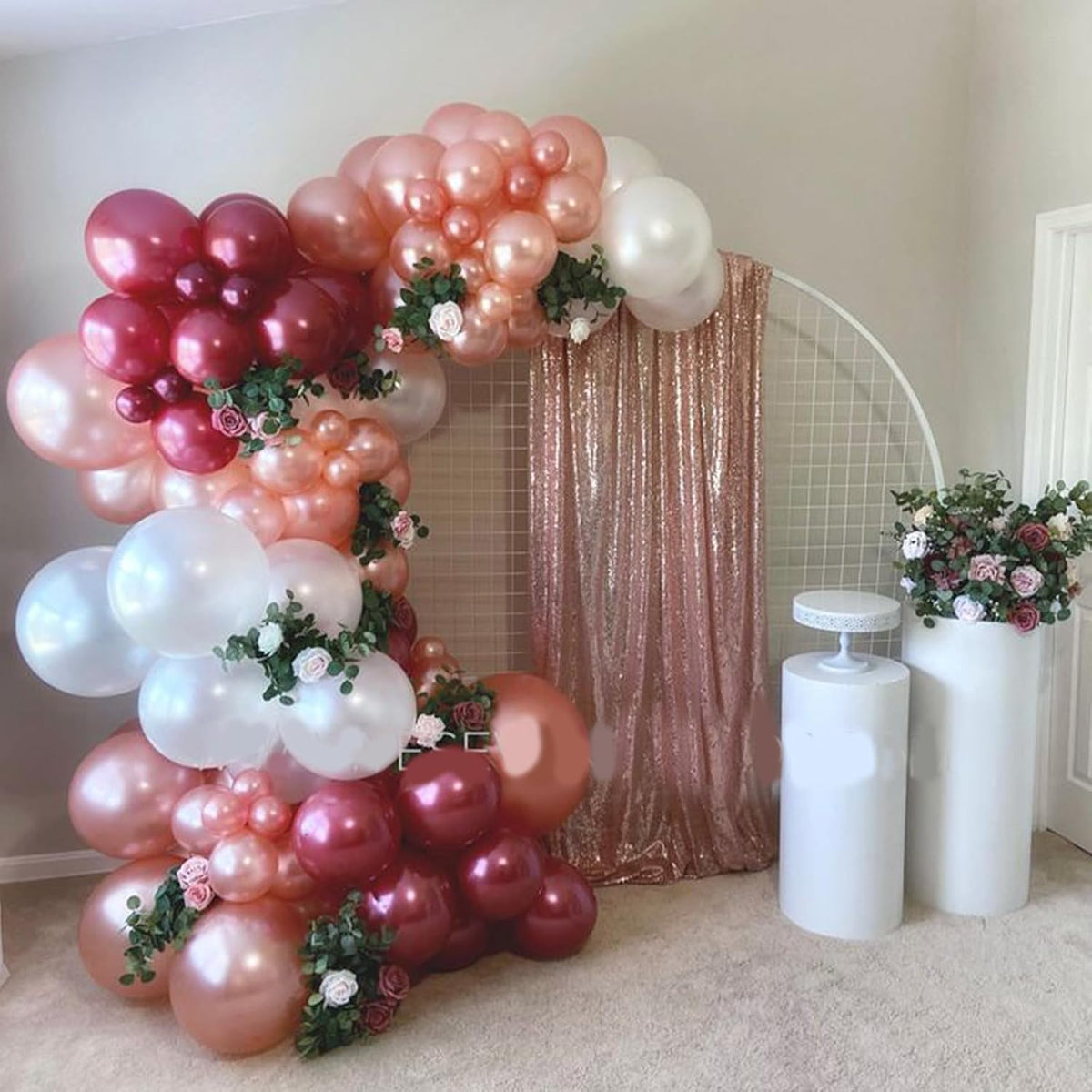 Burgundy Red and Pink Balloons, 60 Pack 12in Rose Gold Wine Red Light Pink White Latex Balloon