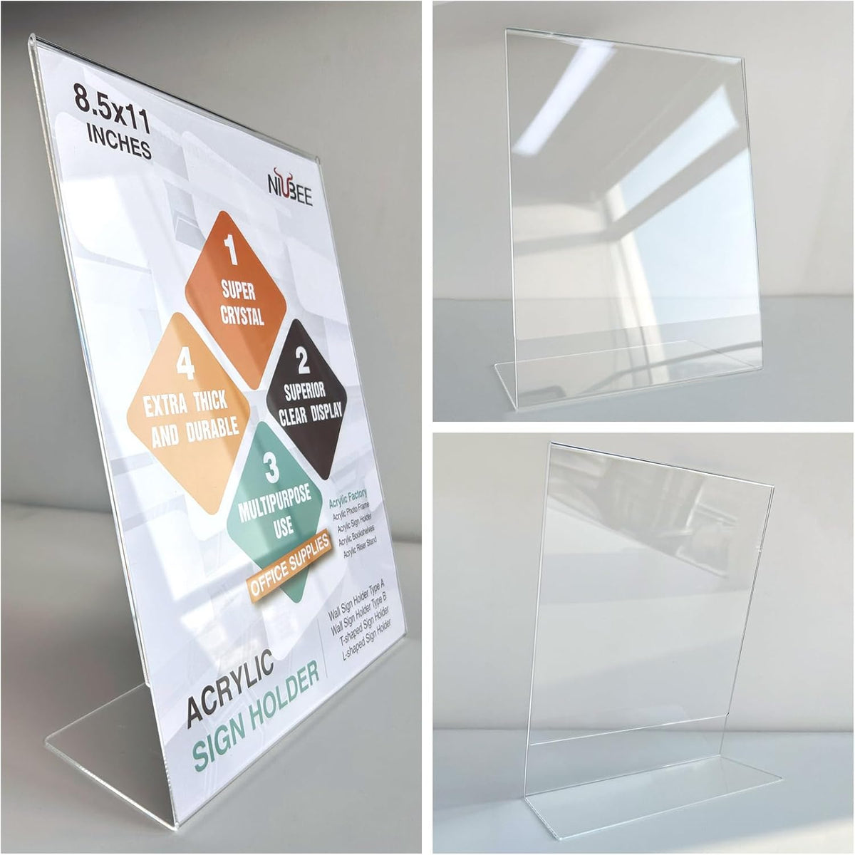 NIUBEE Acrylic Sign Holder 8.5 x 11 Inches Slanted Back, Clear Plastic Sign Holder Paper Display