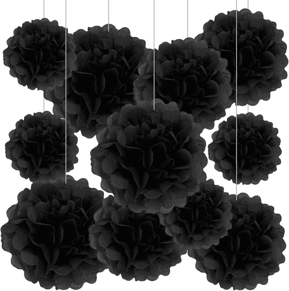 Tissue Paper Pom Poms, Black Tissue Paper Flowers, Hanging Flower Balls for Weddings Fiesta Parties