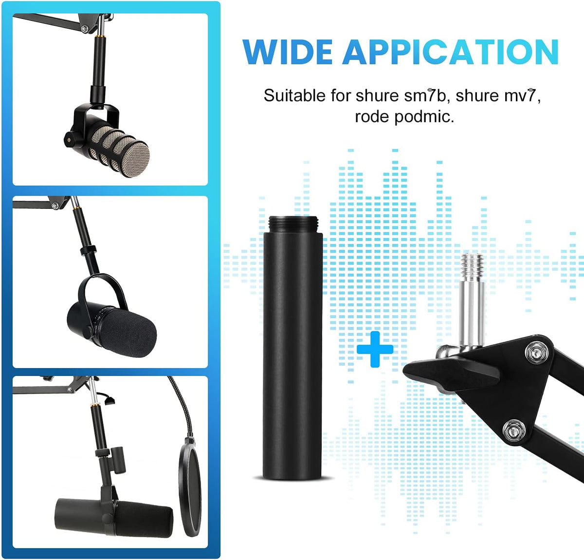 YOUSHARES Mic Stand Extension, 5/8" Female to 5/8" Male Microphone Extension Tube for Desk
