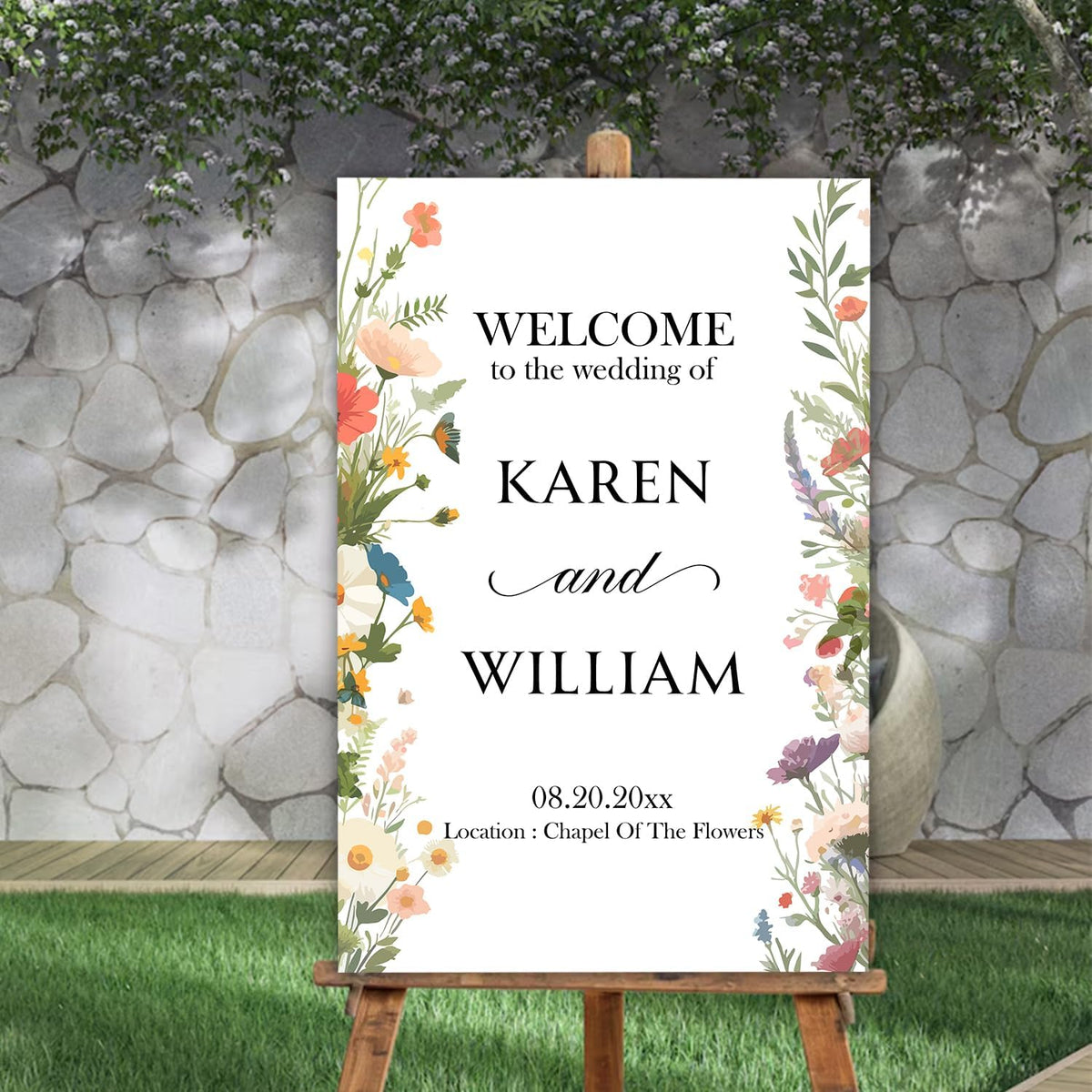 Personalized Wildflower Wedding Welcome Sign, Floral Personalized Sign for Reception, Printed