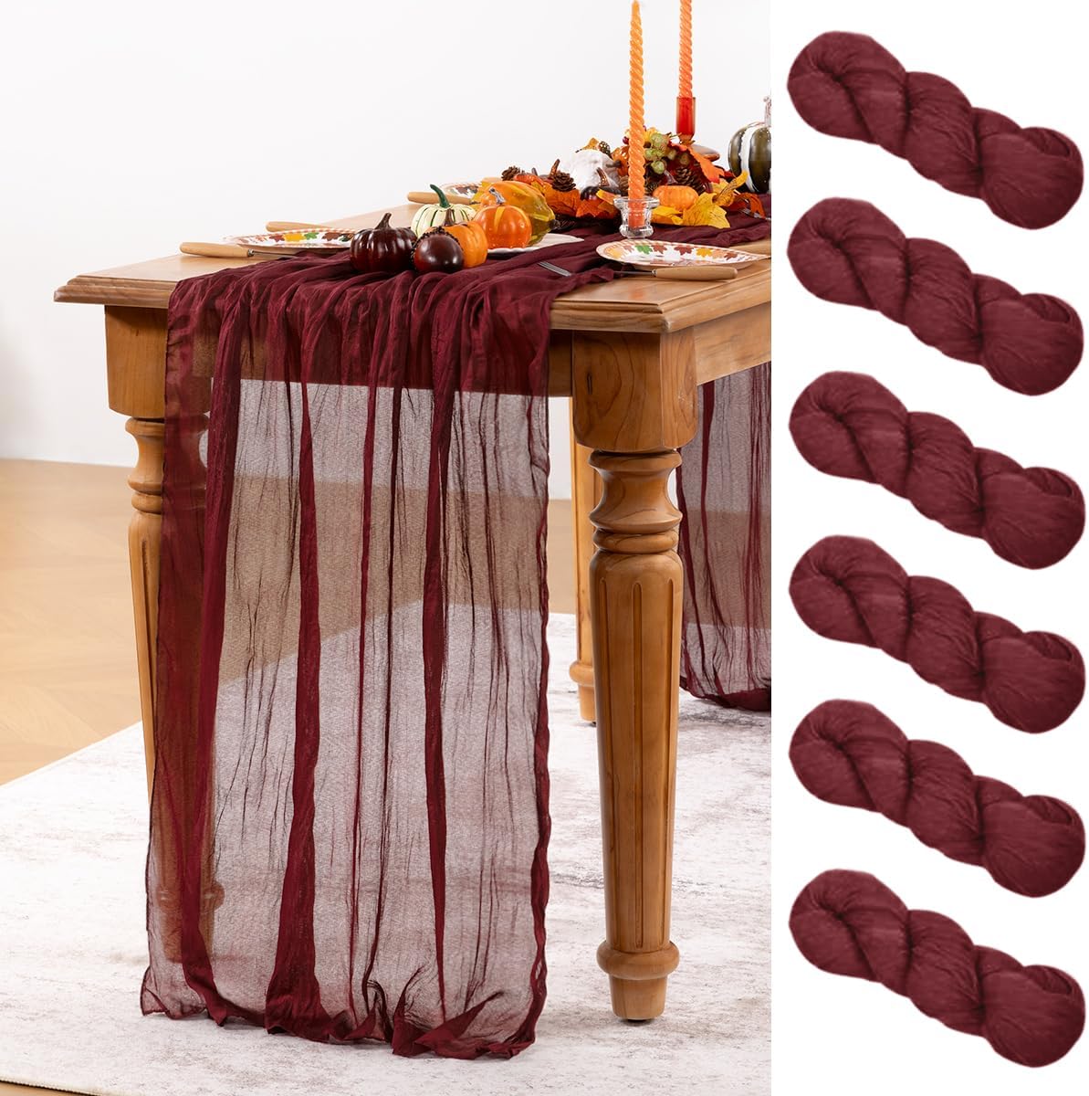 Burgundy Red Cheesecloth Table Runner 6 Pack Fall Table Runners Boho Gauze 120 Inches Red Cheese