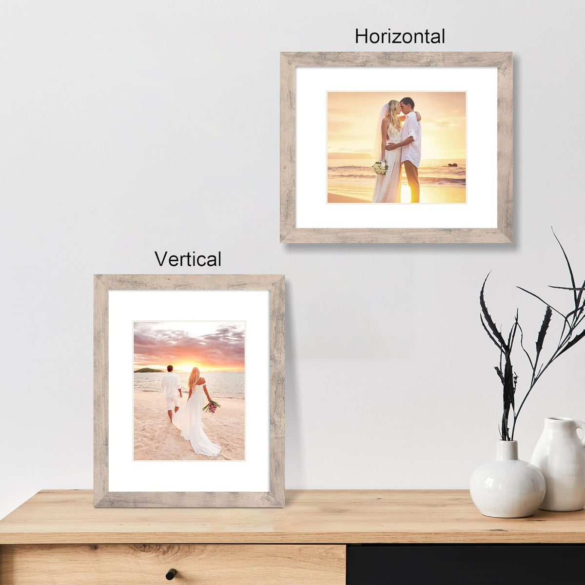 11x14 Picture Frame Set of 4 with Tempered Glass, Smoke Gray Frame Display 8x10 Pictures with Mat