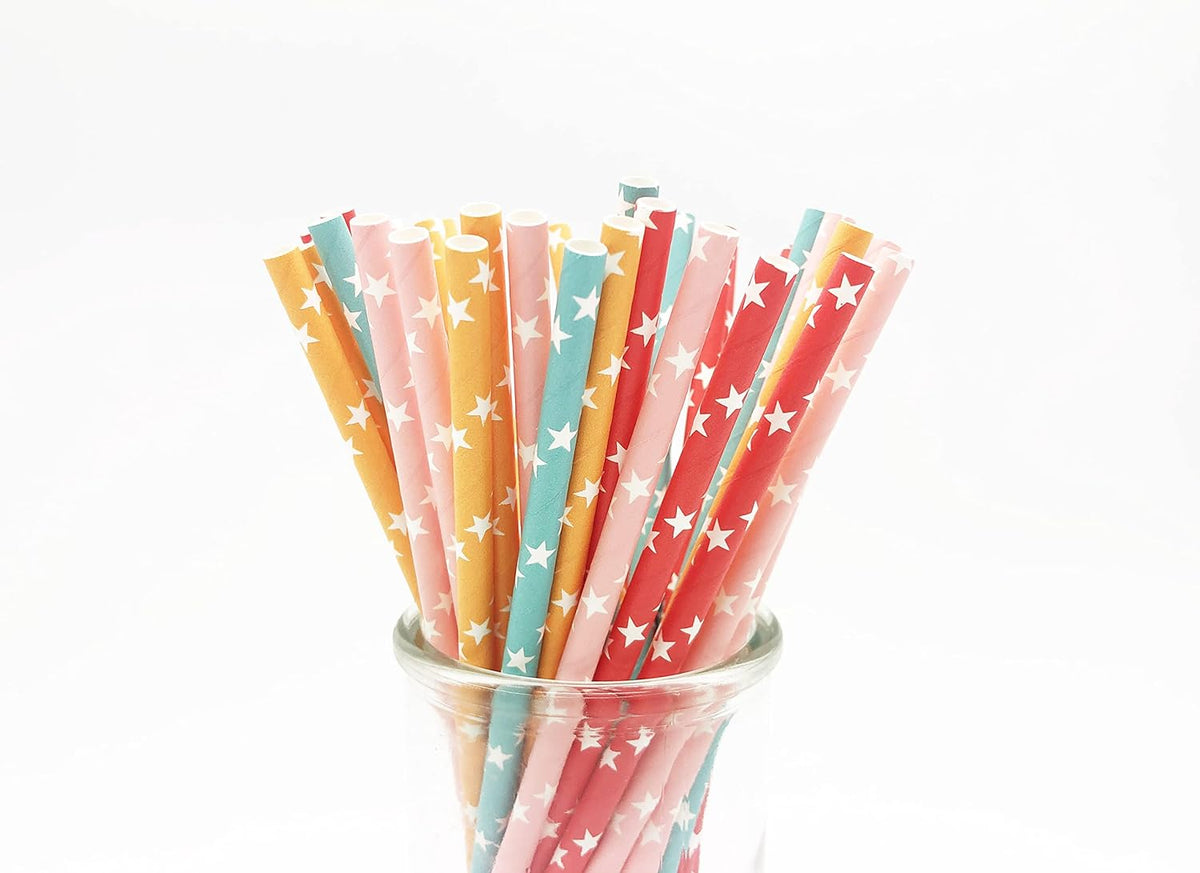 100 Pcs Colorful Disposable Straws, Star Drinking Straws, Rainbow Paper Straws for Juices, Shakes