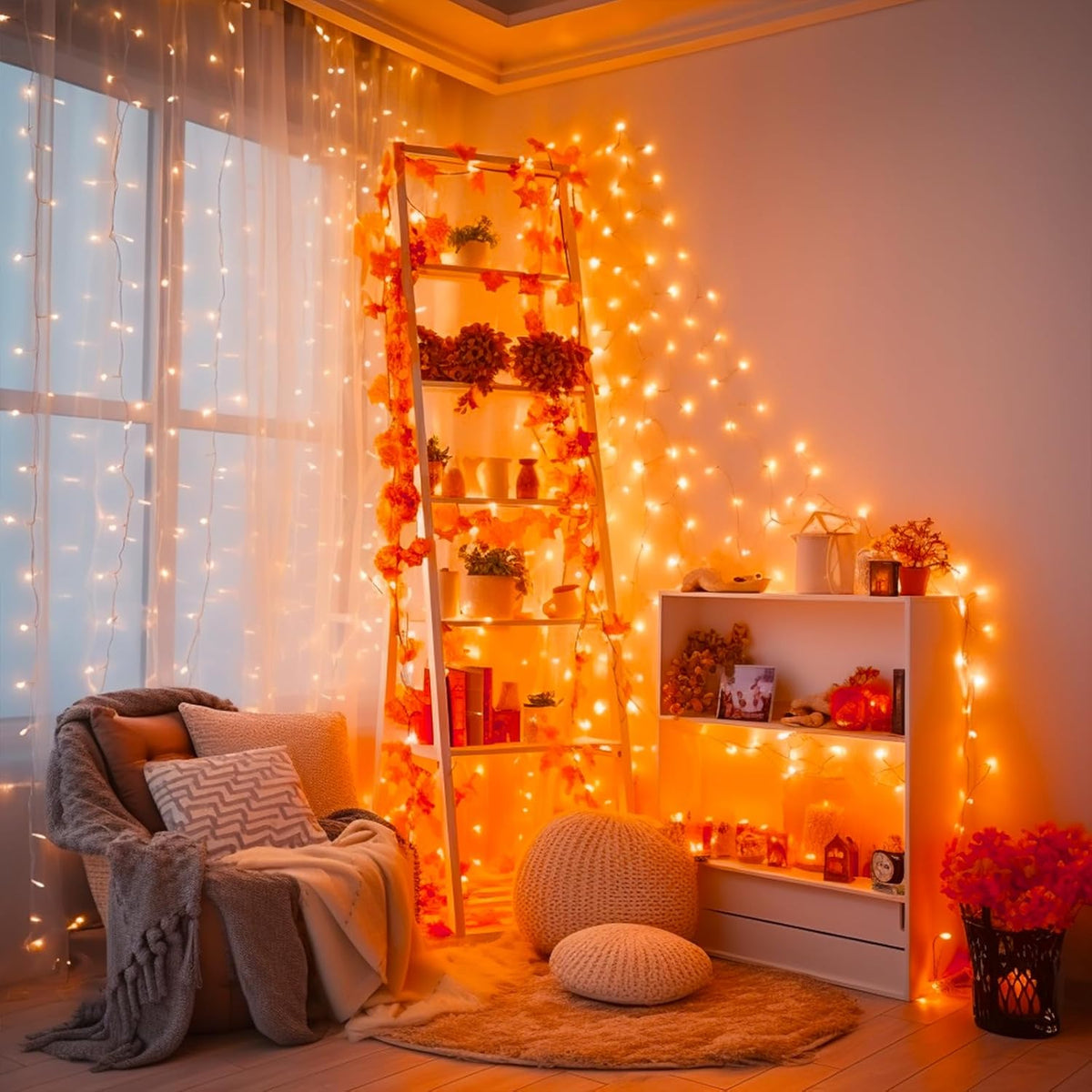 JMEXSUSS 500 LED Halloween Lights Outdoor, 163FT 8 Modes Orange Halloween Light Indoor Clear Wire