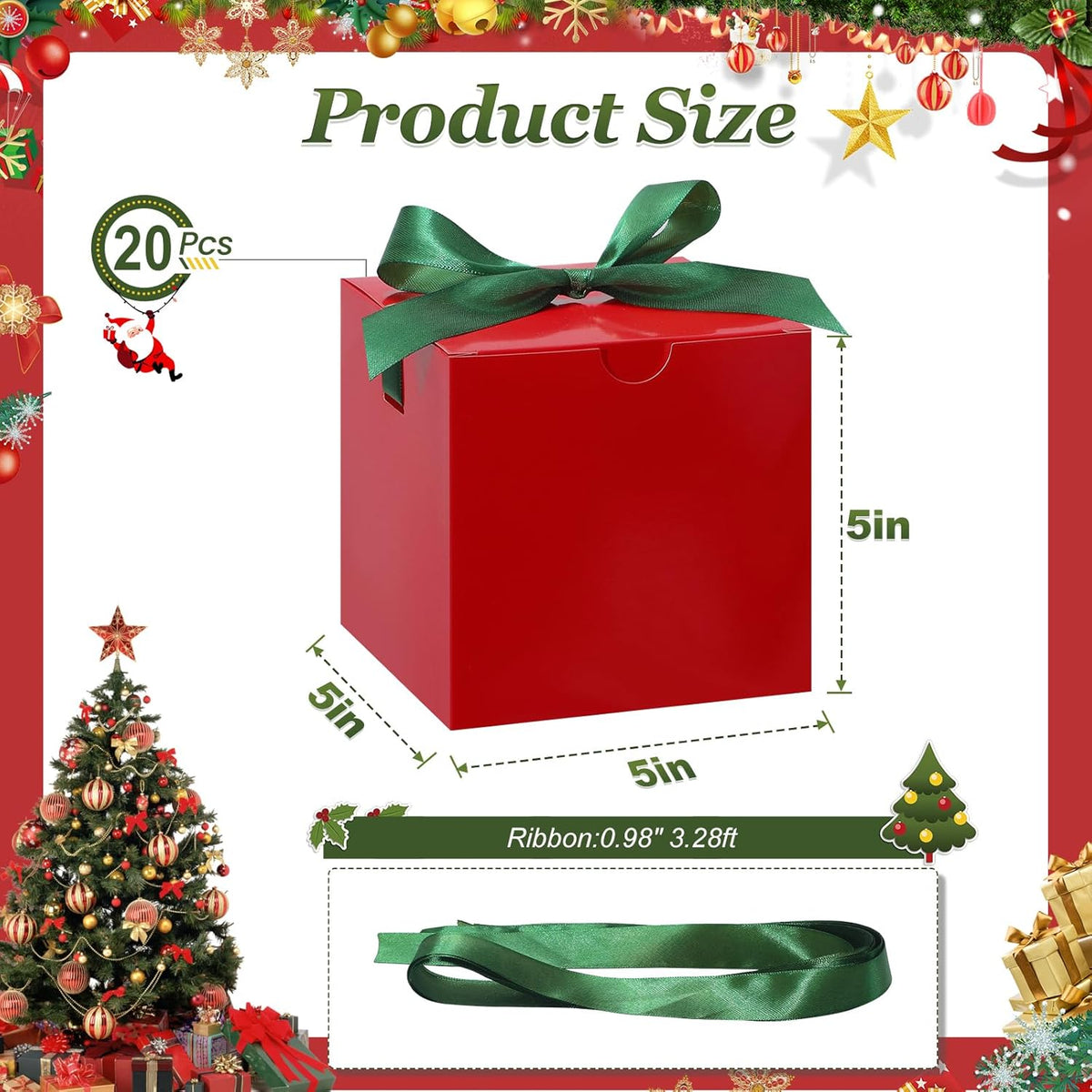 DOYIDE Small Gift Boxes, 20 Pack 5x5x5 Inch Red Elegant Paper Boxes with Ribbons, Crafting