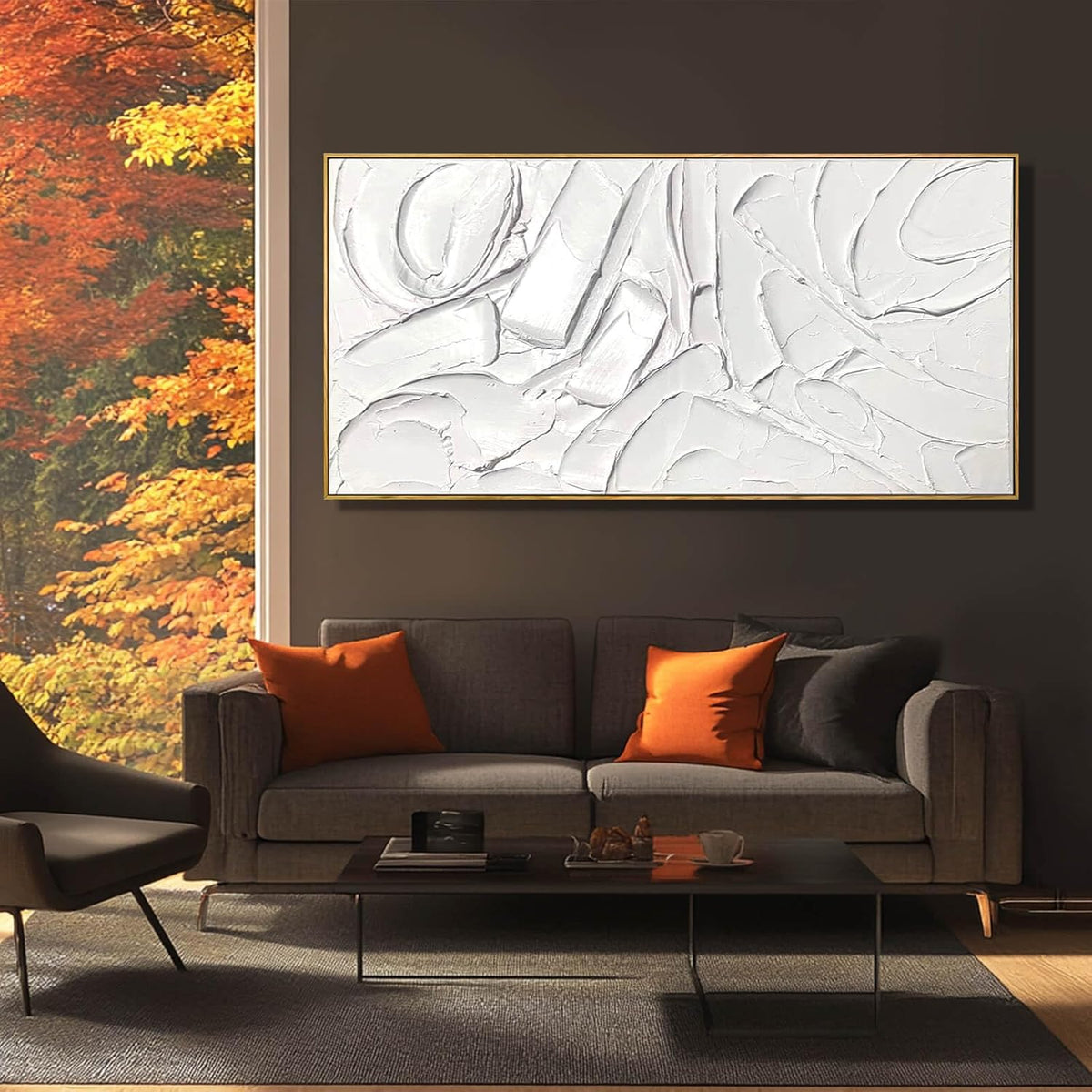 Abstract Oil Painting Artwork Framed Canvas Art Maximalist Decor 24"x48" Modern Painting Wall Art