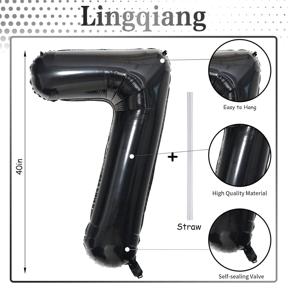40 Inch Balloon Number 7 Black, Large Foil Number Balloons Set 0-9, Digital 7 Helium Balloons for