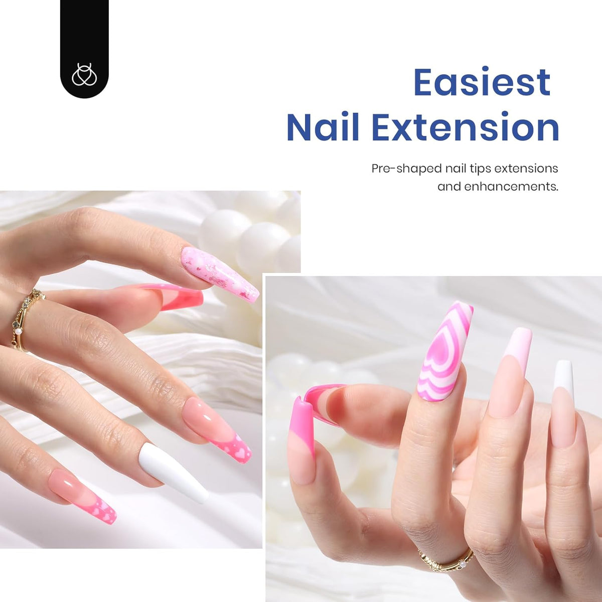 Beetles Gel Nail Kit Easy Nail Extension Set with 500Pcs Nail Tips Coffin Shape 5 In 1 Nail Glue