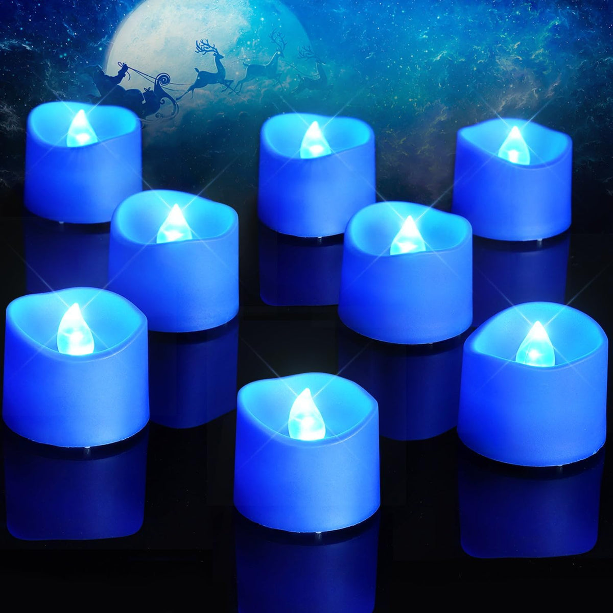 Homemory Blue Tea Lights Candles Battery Operated, 200+Hour Flameless Flickering Fake Electric LED