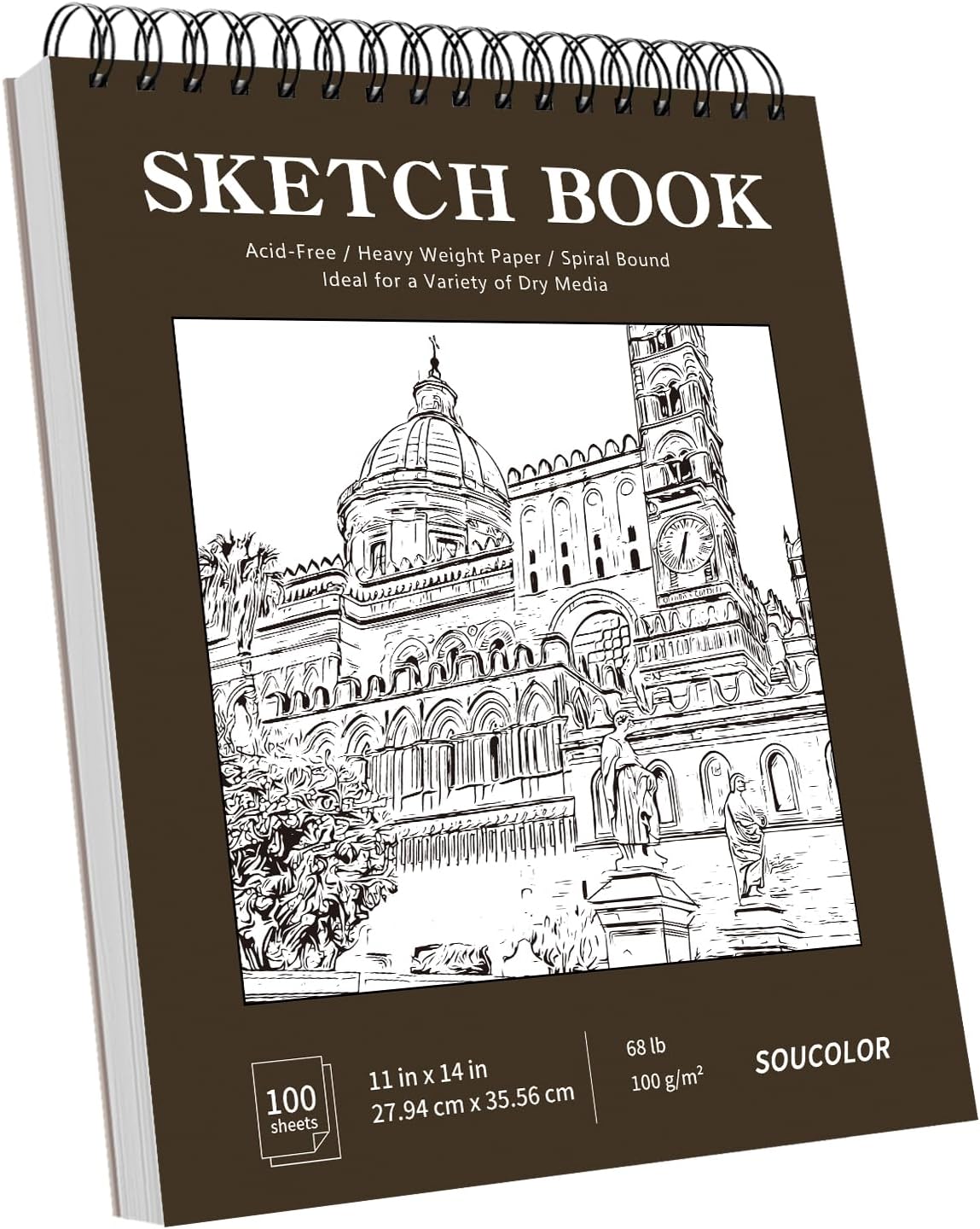 Soucolor 11" x 14" Large Sketchbook, 100 Sheets 68lb/100gsm Top Spiral Bound Large Sketch Pad, Acid