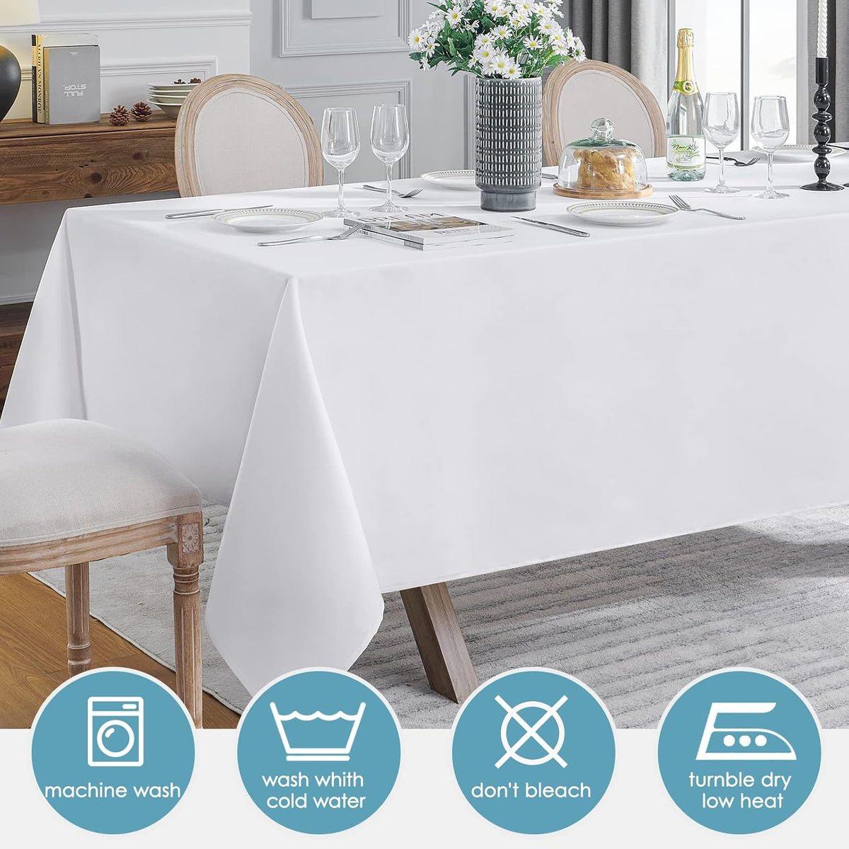 VidaFete Tablecloth 60 * 102inch 6 Pack Rectangle Table Cloth Polyester, Stain Wrinkle Resistant