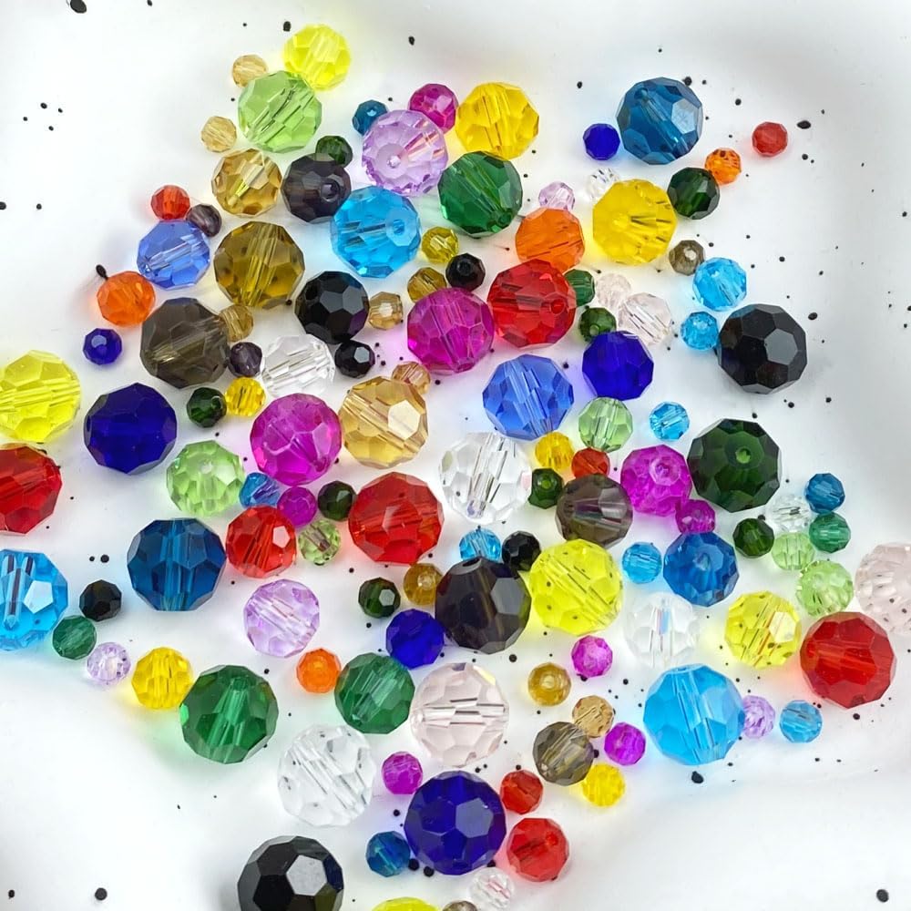 200 PCS 6mm Crystal Glass Beads Round Multiple Faceted Loose Spacer Glass Beads for DIY Handcrafte