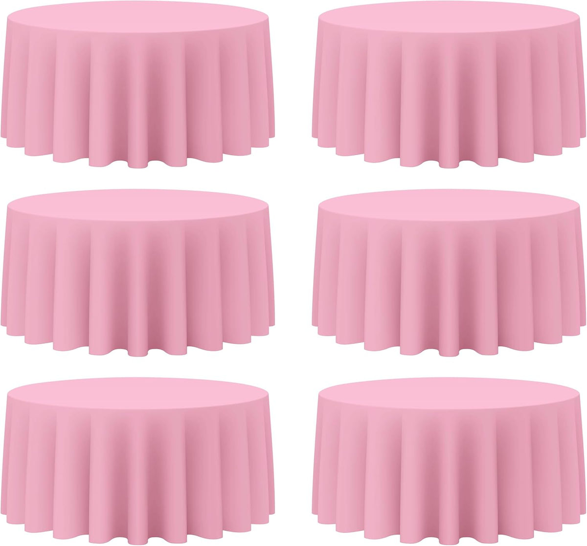 BRILLMAX 6 Pack Pink Round Tablecloths 132 Inch - Circle Bulk Linen Polyester Fabric Washable Table