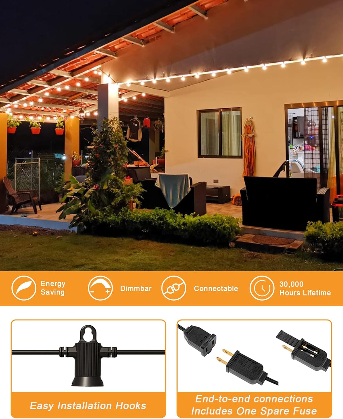 Outdoor String Lights, 150FT Patio Lights with 75 Shatterproof G40 Globe Bulb(3 Spare), Waterproof