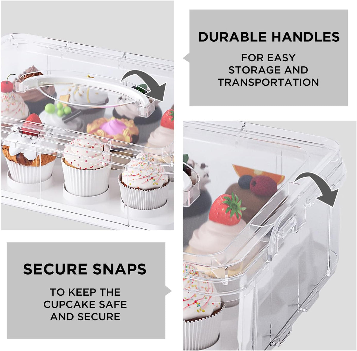 Cupcake Carrier with Lid and Handle,Cookie, Cake, Cupcake and Brownie Storage Carrier, Holds 12