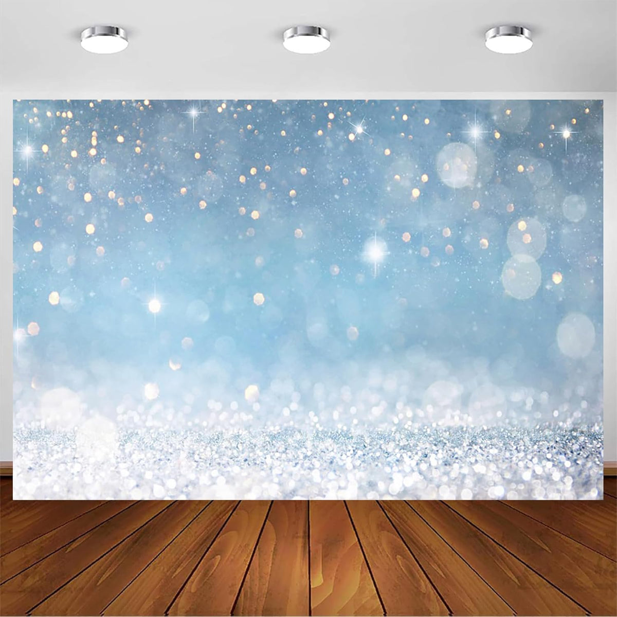 6x4ft Blue Bokeh (Not Glitter) Backdrops Birthday Party Abstract Golden Sparkling Spots Photography