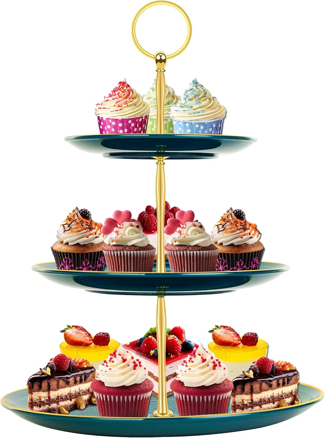 PinCute Cupcake Stand Holder - 3 Tier Cup Cake Dessert Stands, Plastic Tiered Serving Tray&Metal