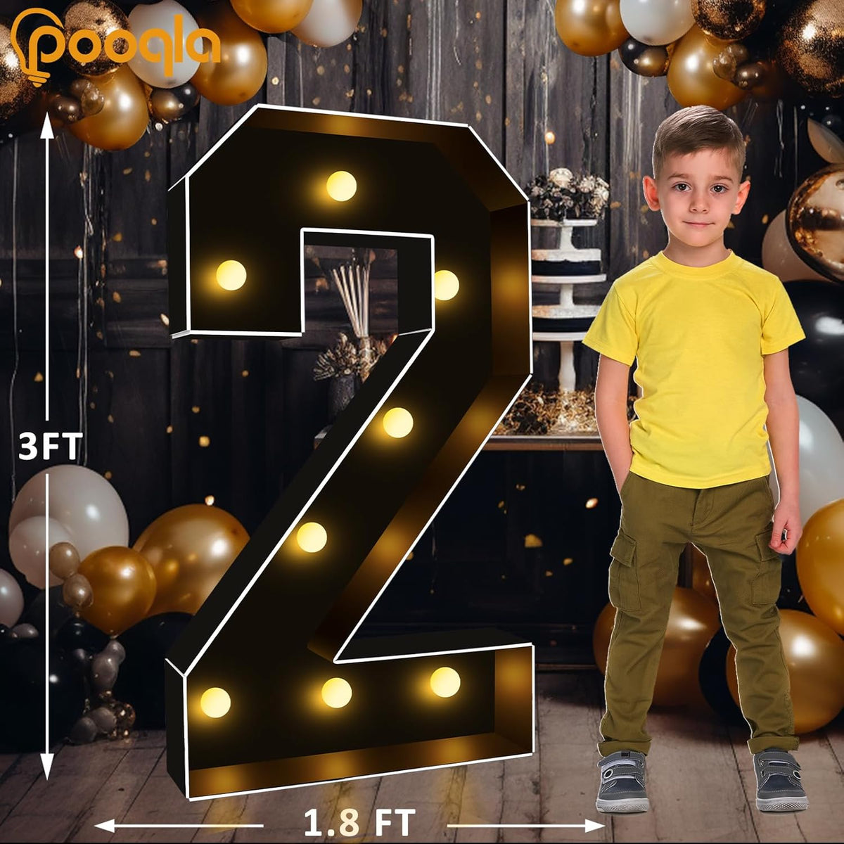 Pooqla 3FT Marquee Light Up Numbers, Black Lighted Party Decor for her him Women Men, Giant Mosaic