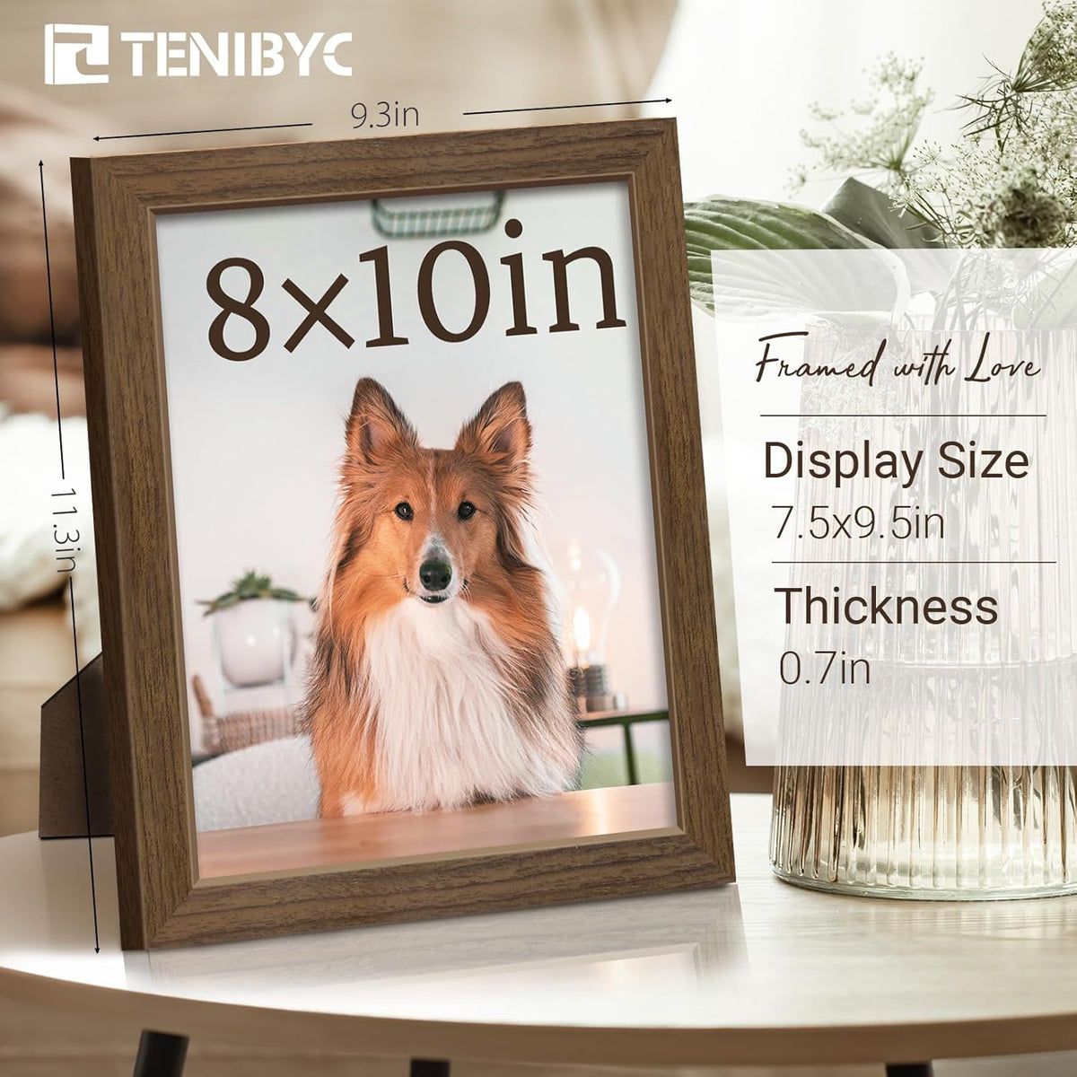 8x10 Picture Frame Set - 3 Pack, Brown Woodgrain, Wood Photo Frame, HD Tempered Glass, Gallery