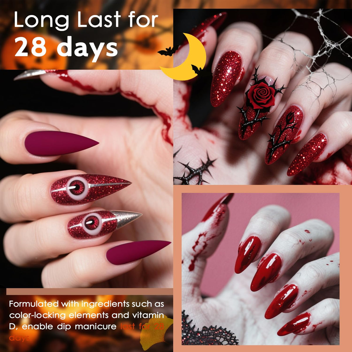 Lavender Violets 22pcs Halloween Dip Powder Nail Kit 16 Colors Red Brown Gold Green with Dip Powder