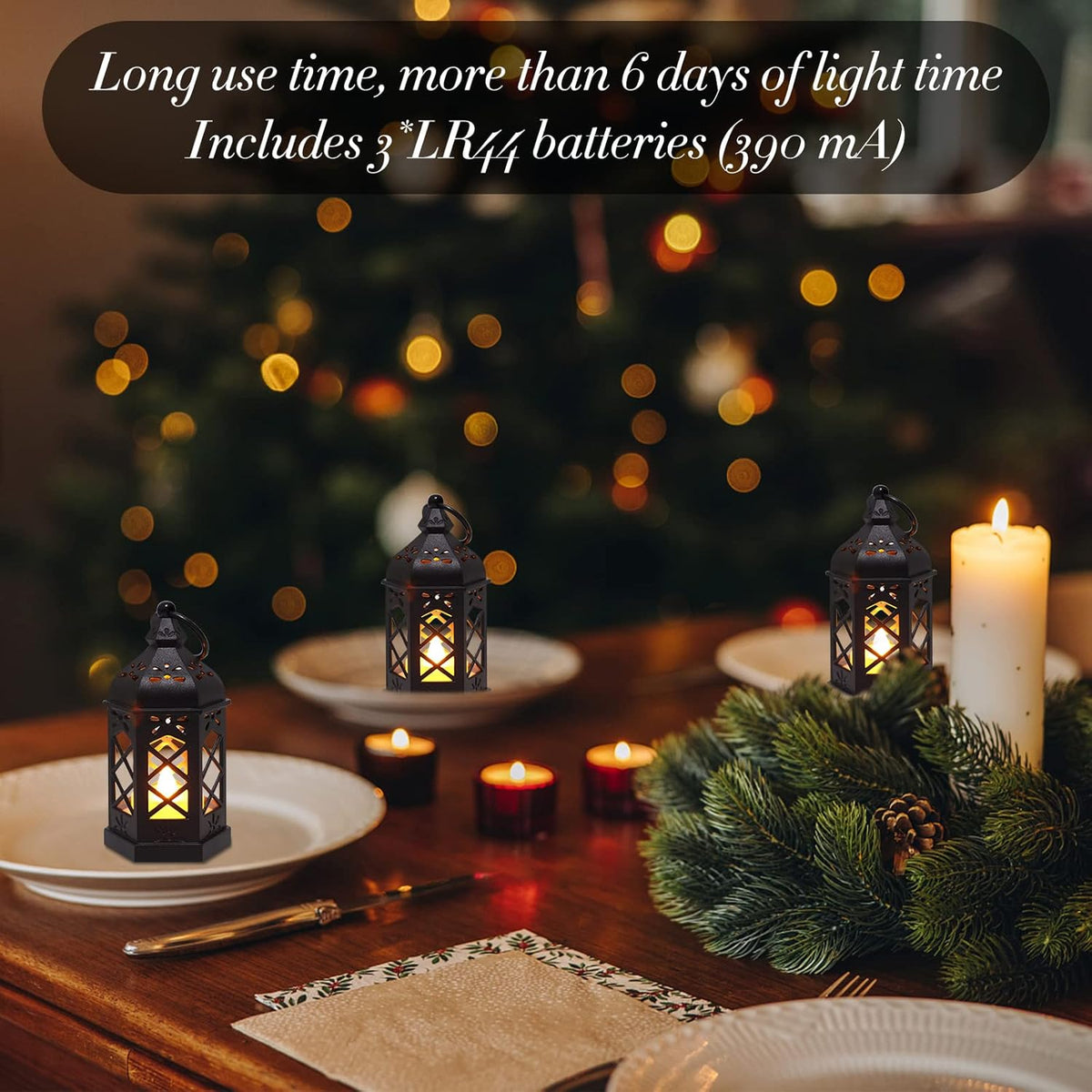 LLQ 12Pcs Mini Lantern with LED Candle, Small Black Lanterns Decorative for Halloween Decorations