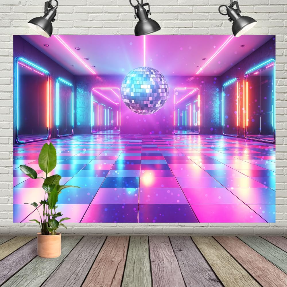 Disco Decorations Backdrop, Retro Glow Party 70s 80s 90s Theme Stage Dance Background Disco Party