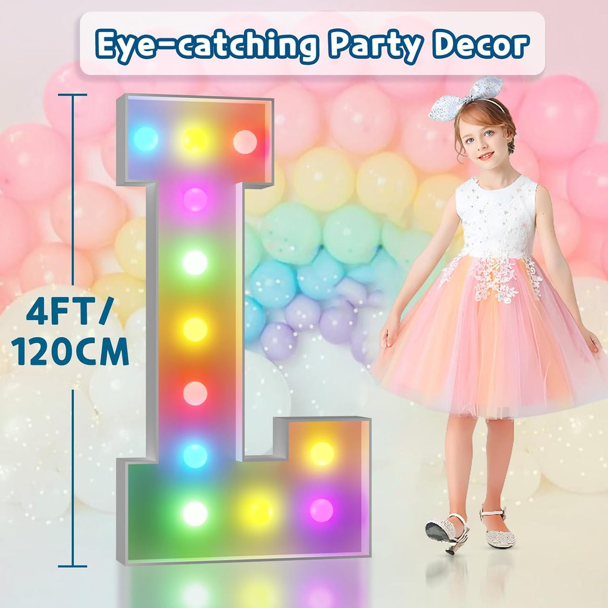 imprsv 4FT Colorful Marquee Light Up Letters L, 18 Colors Large Light up Letters Alphabet Sign with