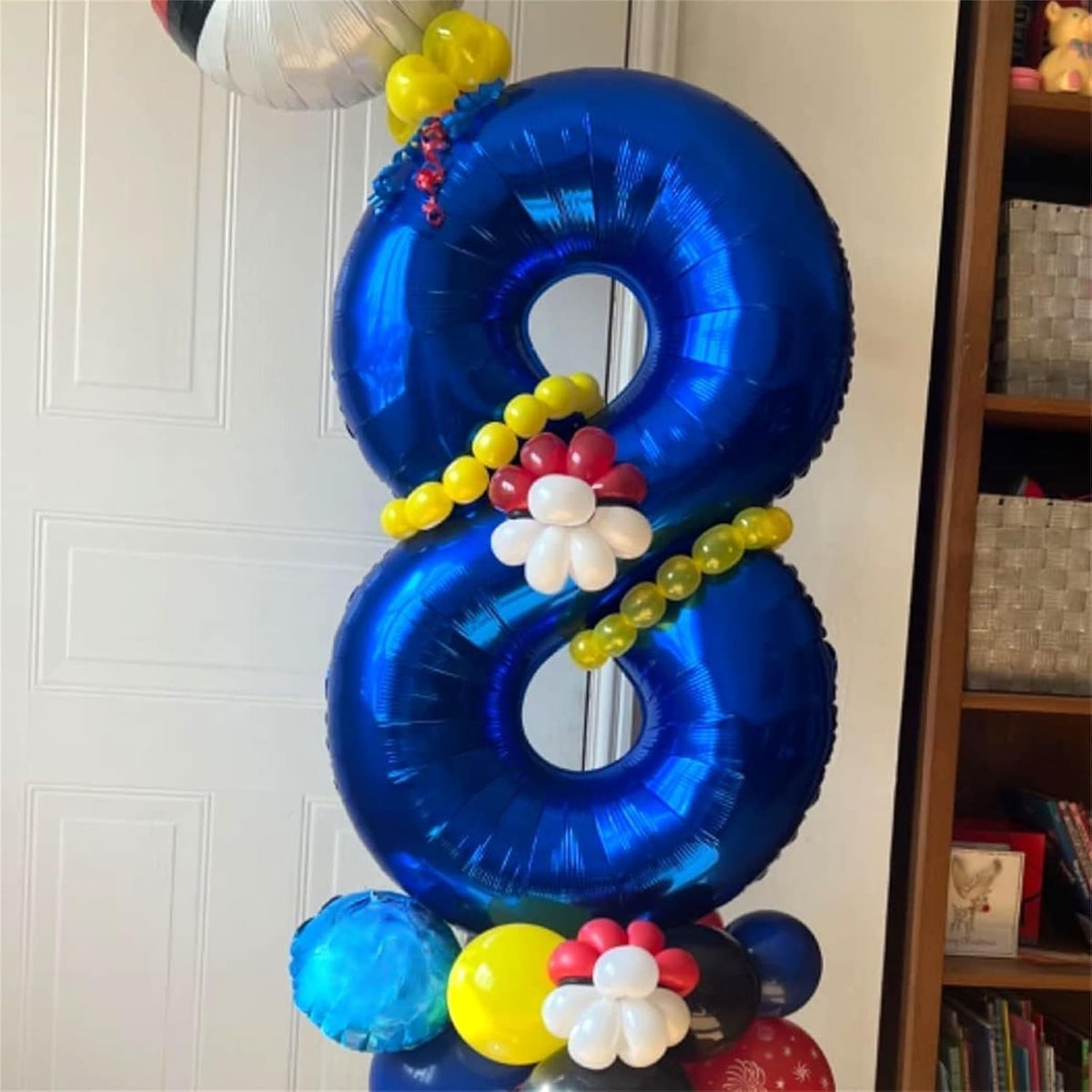 Navy Bluen Balloon Number 8, 40 Inch Large Self Inflating Royal Blue Foil Number Balloons 0-9, Dark