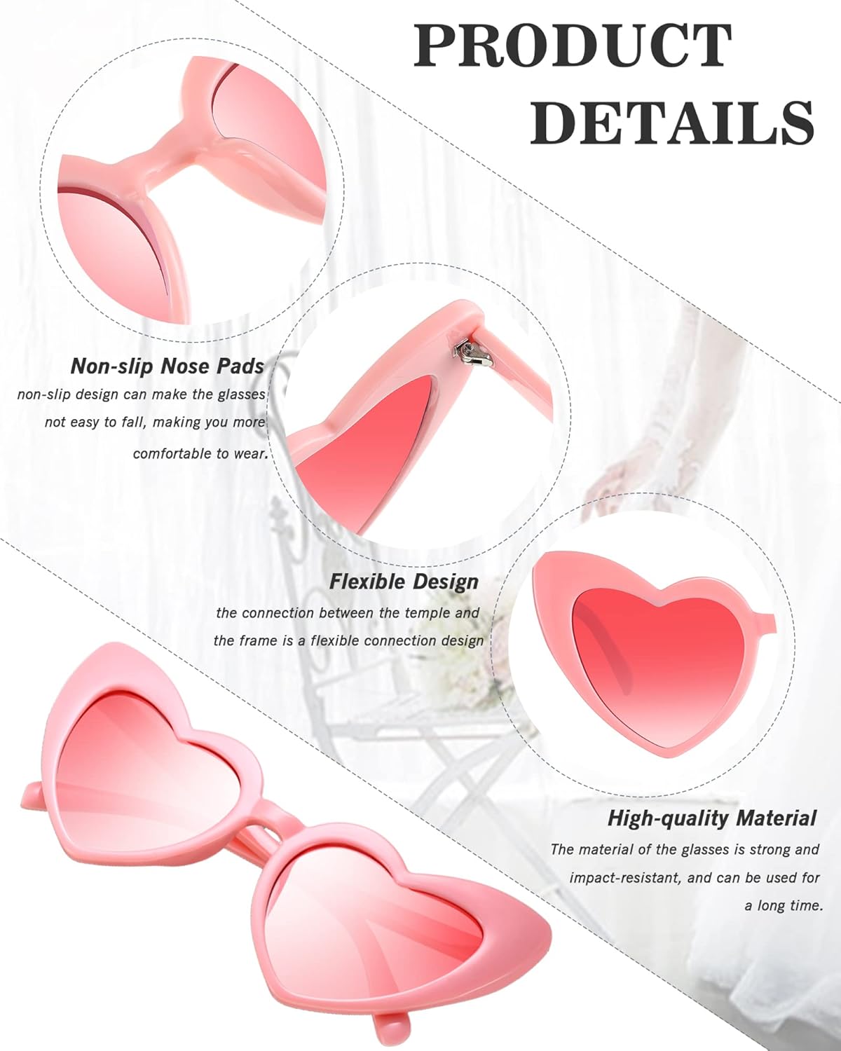 Flutesan 20 Pairs Retro Heart Sunglasses Vintage Cat Eye Heart Glasses Women Bachelorette Bride