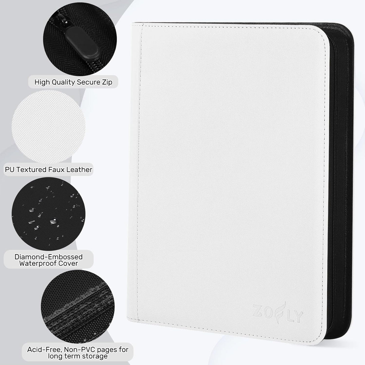 Trading Card Binder 9 Pocket, Zipper Binder Card Album Holds 540 Cards, 30 Pack Acid-Free Pages