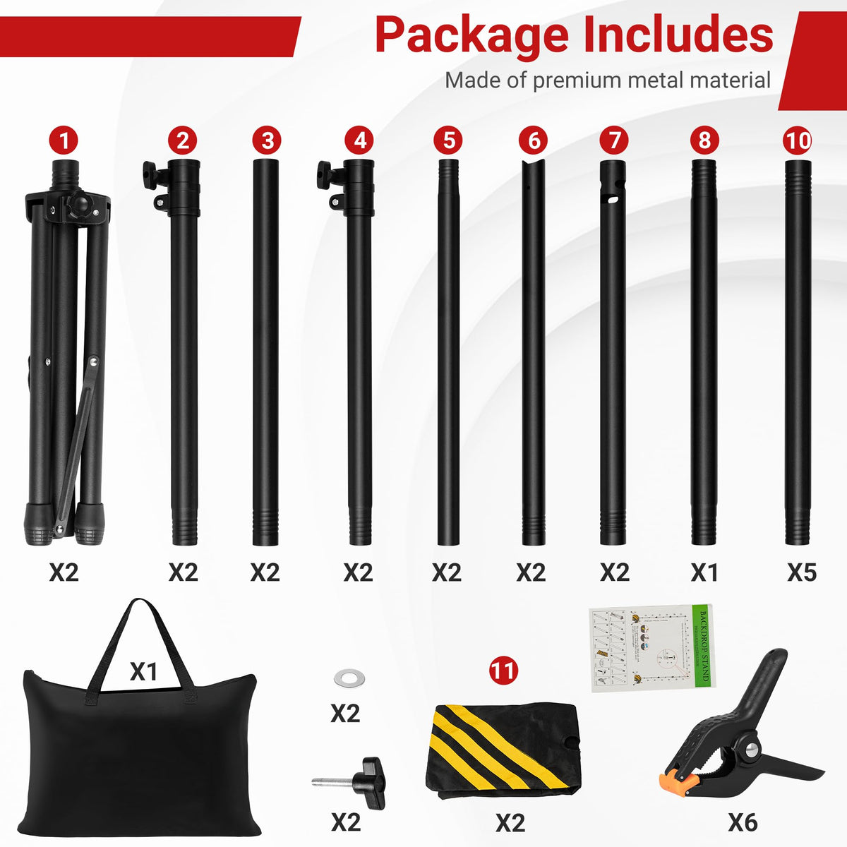 Backdrop Stand, Adjustable 10x7.5 FT Background Stand Backdrop for Parties, Photo Video Studio