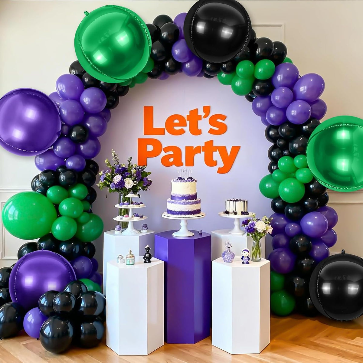 6Pcs Black Green Purple Round Foil Balloons,Giant 4D Round Ball Balloon,22 Inch Balloons for